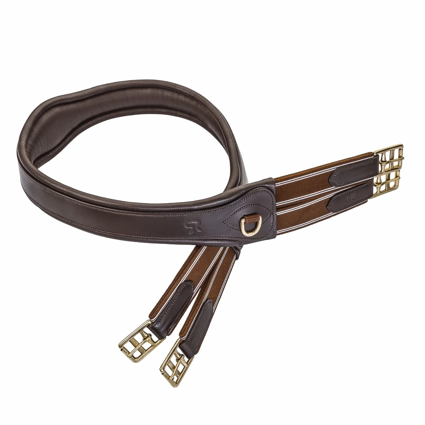SUNRIDE Sangle pour Cheval (Soho) - Cuir Véritable - Rembourrage Supplémentaire - Anneaux en D pour Enrênements - Fait Main - Inserts Élastiques - Boucles à Rouleaux (Marron, 125 cm)
