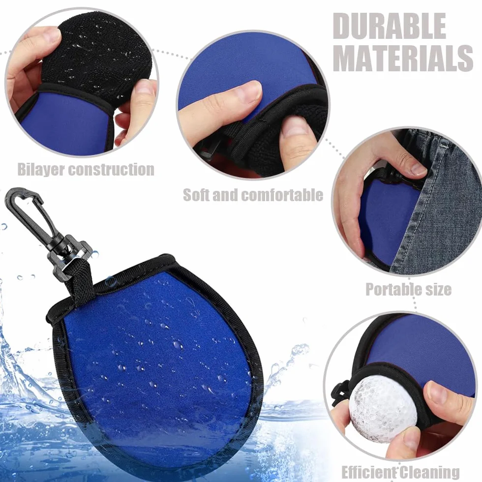Pochette de Nettoyage pour Balles de Golf Imperméable, Mini Sac de Golf avec Double Couche, 4 Couleurs