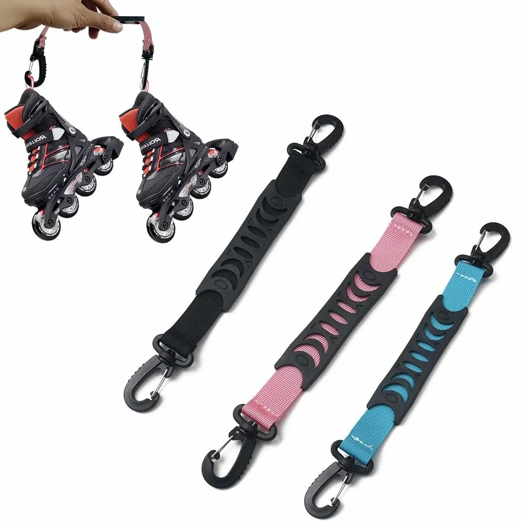 3 pcs Sangles Porte Ski, 30cm Portable Sangles Chaussure Ski avec Patin Antidérapant et Boucles à Double Extrémité, Hiver Bandoulière de Transport Ski Poignées de Patins à Roulettes