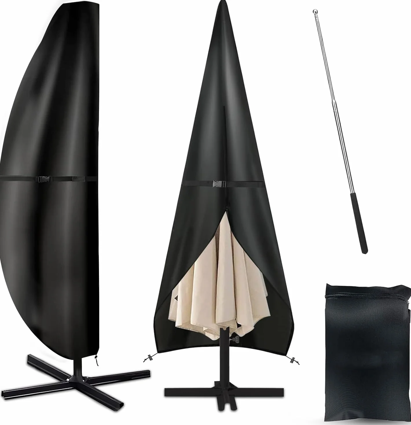 Housse de Protection pour Parasol 420D Imperméable Anti-UV 2,7-3,5 m avec Perche Télescopique