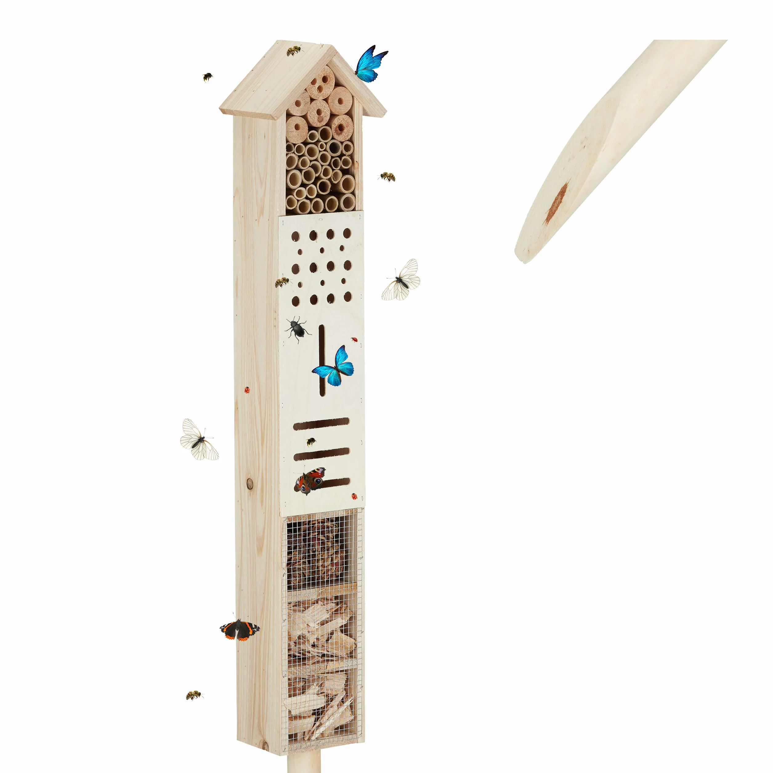 Relaxdays Hôtel à insectes piquet 148 cm nature Maison abeilles refuge jardin