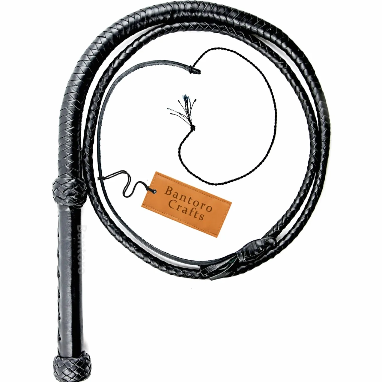 Noir Fouet en Cuir véritable Cravache 6 Pieds (1,8 mètre) de Longueur 12 Tresses Brins Cuir tressé Fouet craquant Fort Equitation