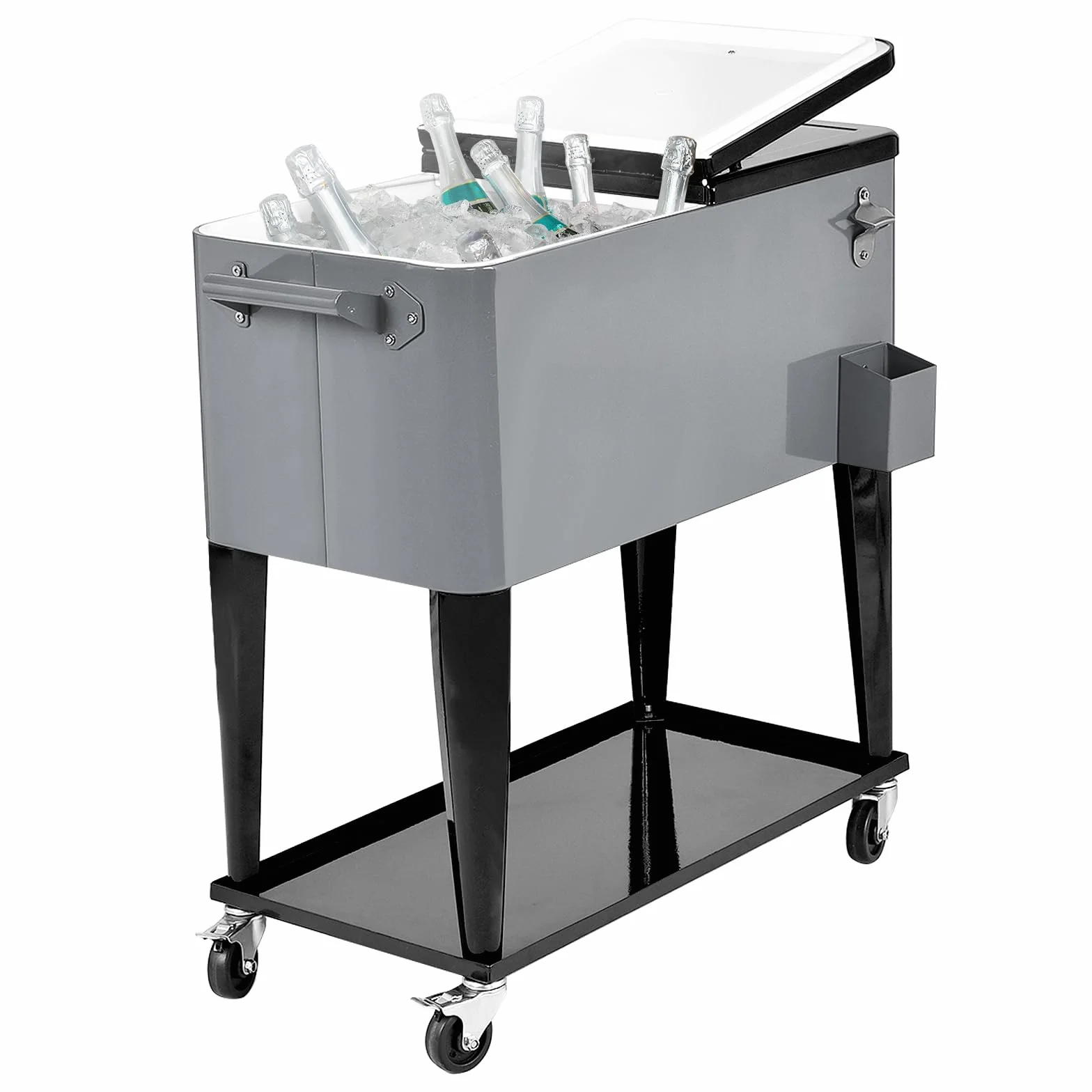 COSTWAY Chariot Isotherme Roulant 76 litres Réfrigérant avec Roulettes Universelles Ouvre-Bouteille