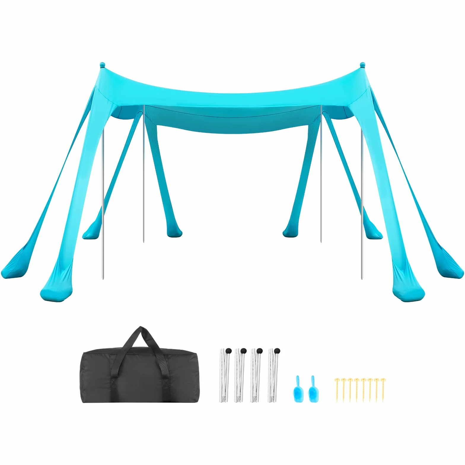 VEVOR Tente de Plage de 3x3x2 m, Abri Solaire UPF50+, Pare-Soleil Extérieur pour Plage Parc Camping et Pêche, Auvent Protection UV avec Sacs de Sable, Poteaux de Soutien et Pelles à Sable, Vert