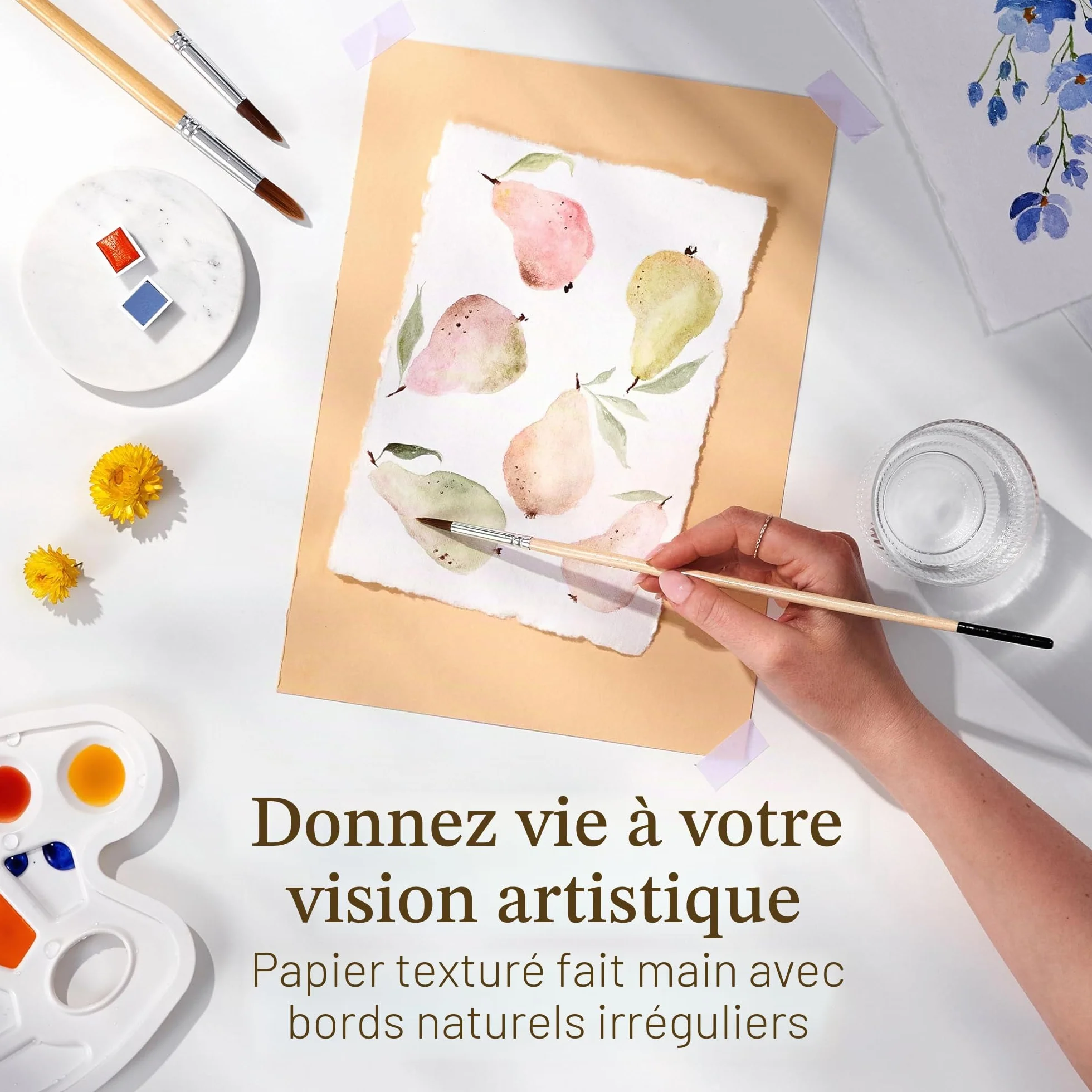 Papier Aquarelle A5 150 GSM 15x21 cm Fait Main Bords Frangés Pressé à Froid Lot de 50