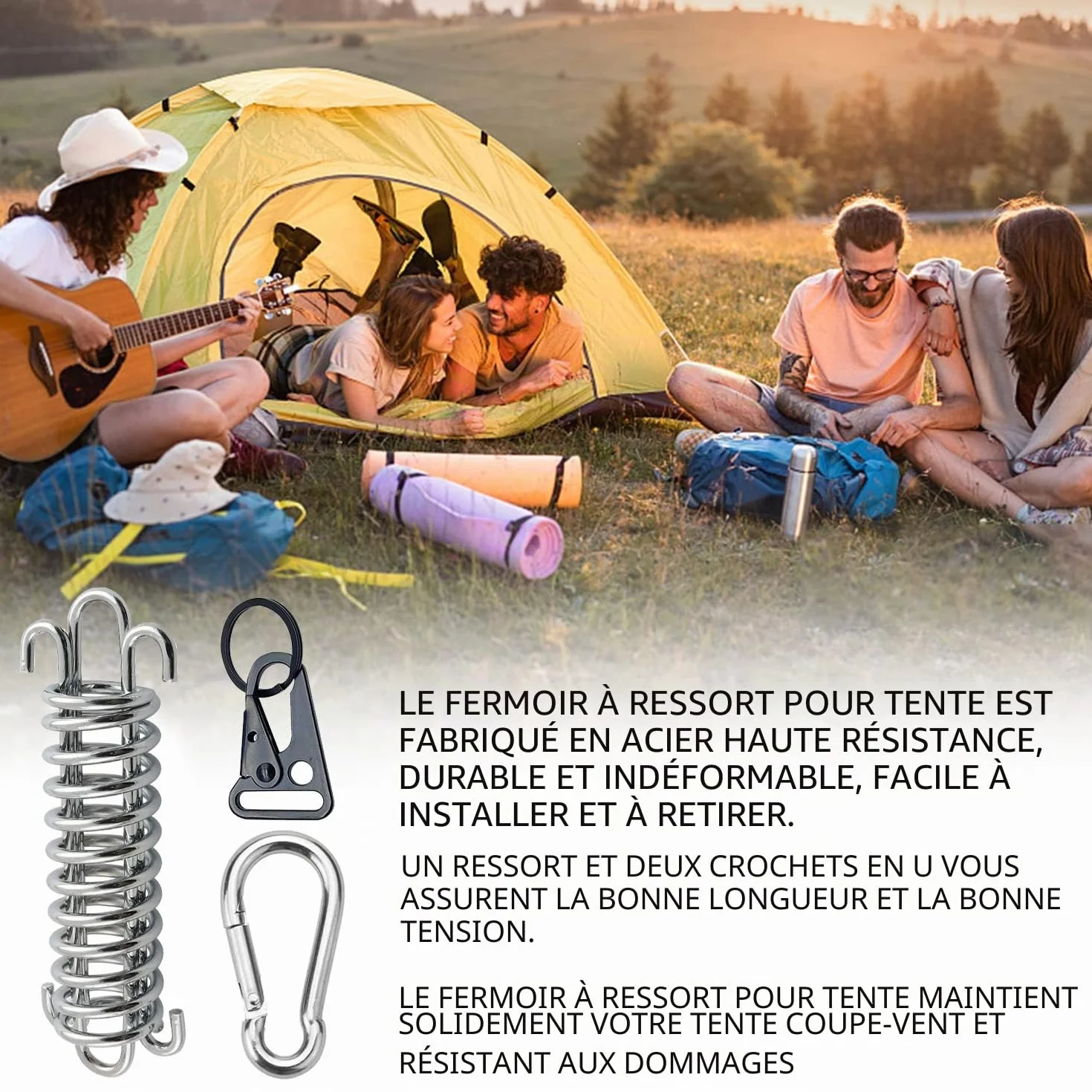 Ressort en Acier pour Auvent Boucles à Ressort pour Tente 4 Pièces Ressorts De Tension pour Tente De Camping Voile D'Ombrage Auvent pour Le Camping en Plein Air Randonnée Voyage Pique Nique
