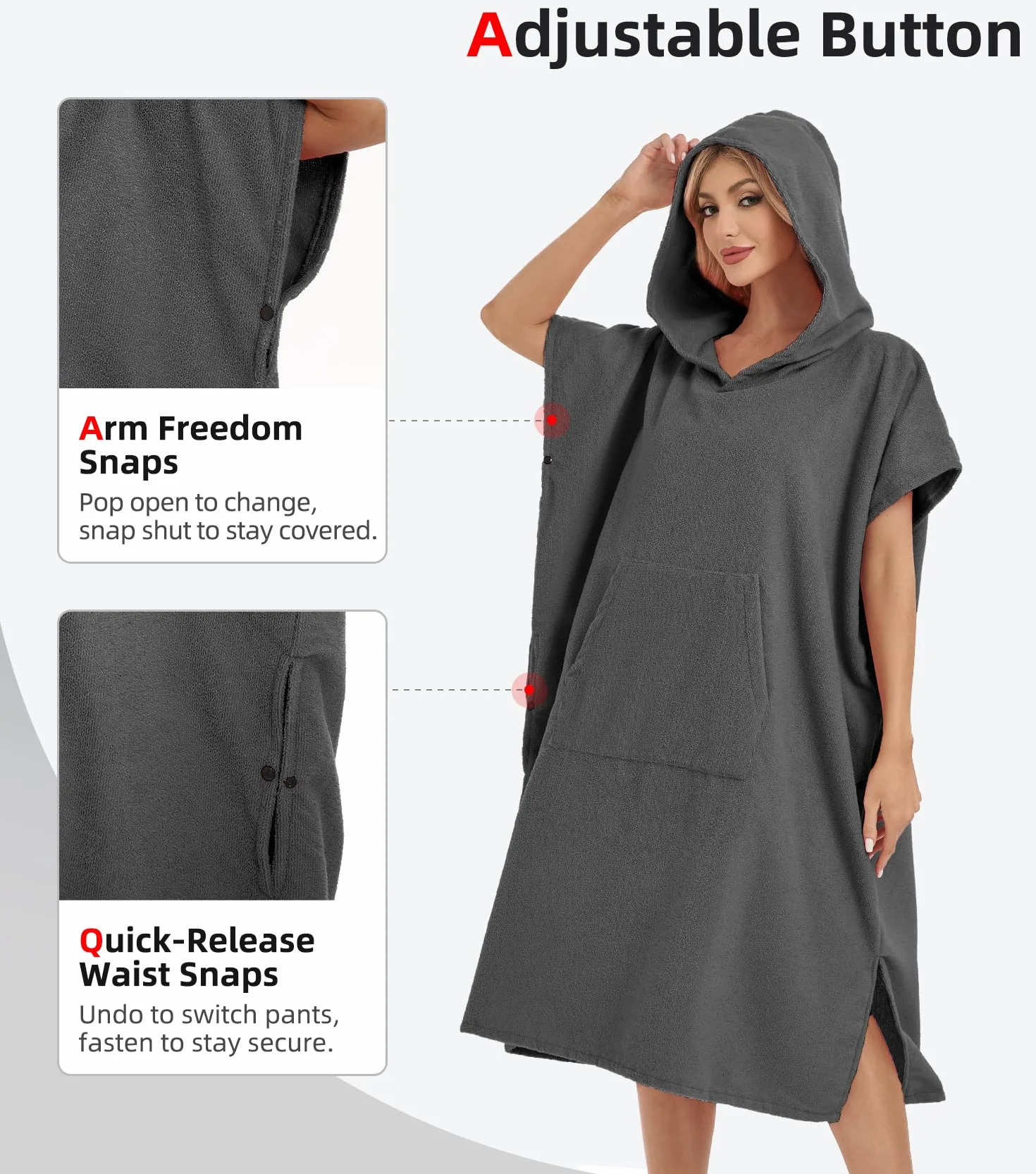 Abahub Poncho de Plage Adulte Homme et Femme, Poncho de Surf Adulte en Microfibre avec Capuche,Peignoir-Serviette de Changement,Absorbant, Léger et à Séchage Rapide,Adapté à Plage Piscine Le Surf