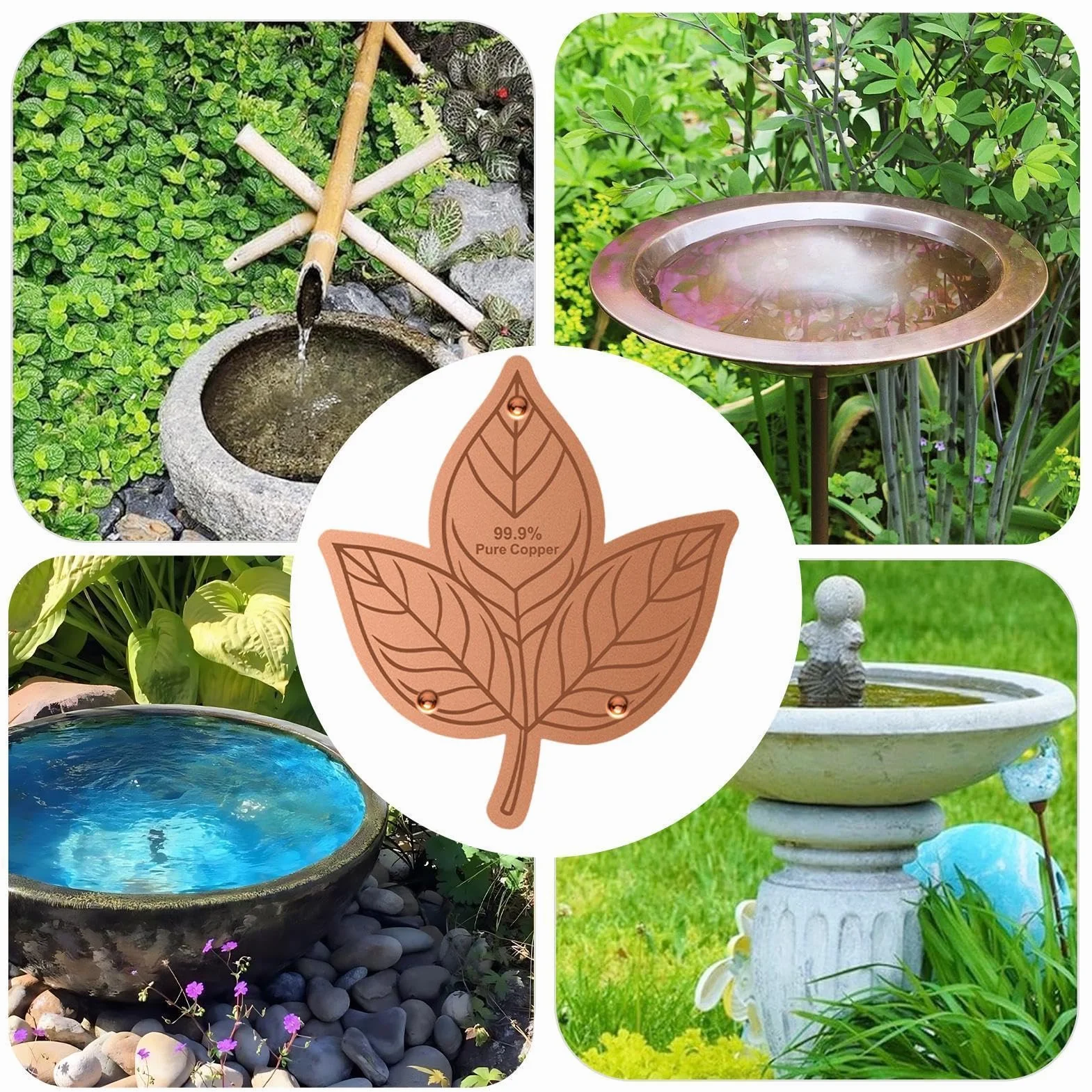 Générique De Bain pour Oiseaux À Disque en Cuivre – Nettoyeur d'eau À Triple Point, Purification Extérieur Naturel, Anti-algues en Cuivre Durable