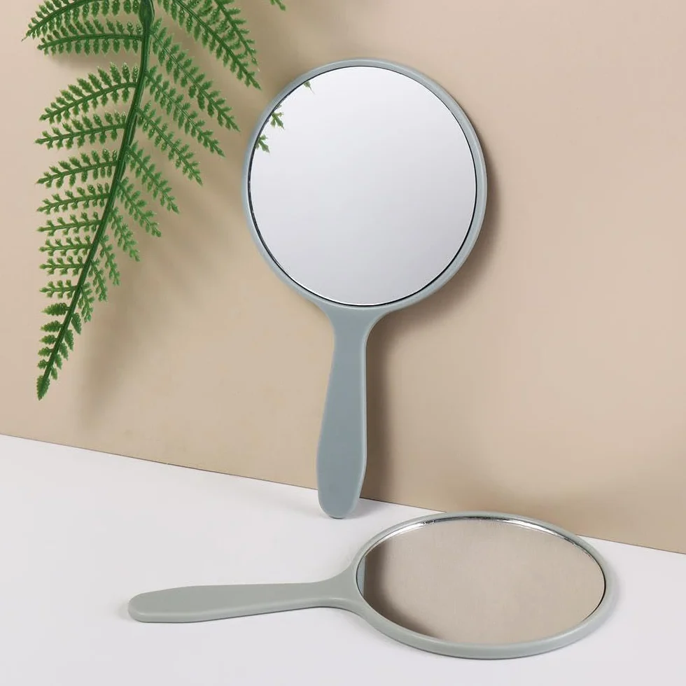 Miroir à main rond avec poignée maquillage portable rose femme