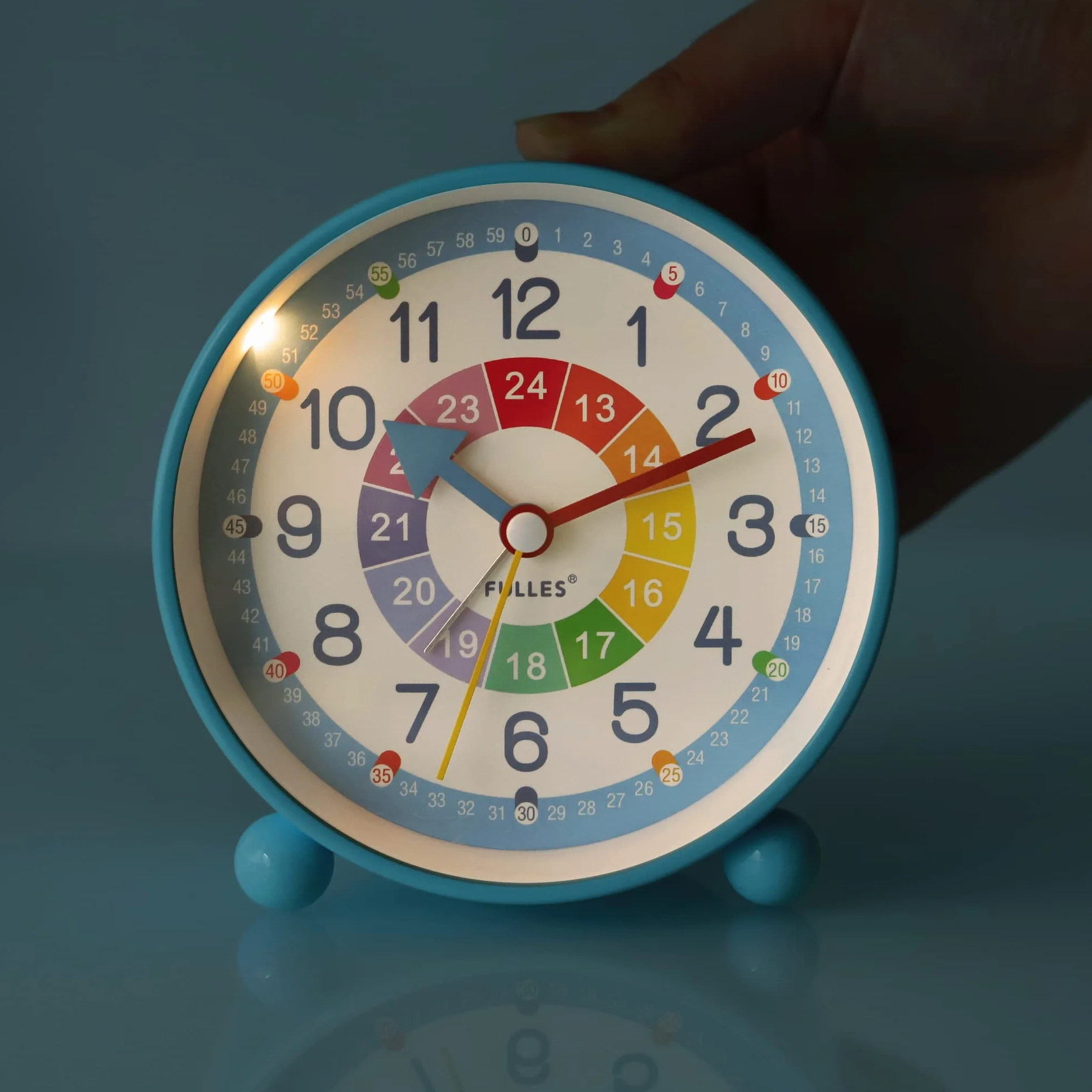 Lafocuse Reveil Enfant Silencieuse Métal Bleu Lumière de Nuit Facile à Lire Horloge de Table 10.5cm