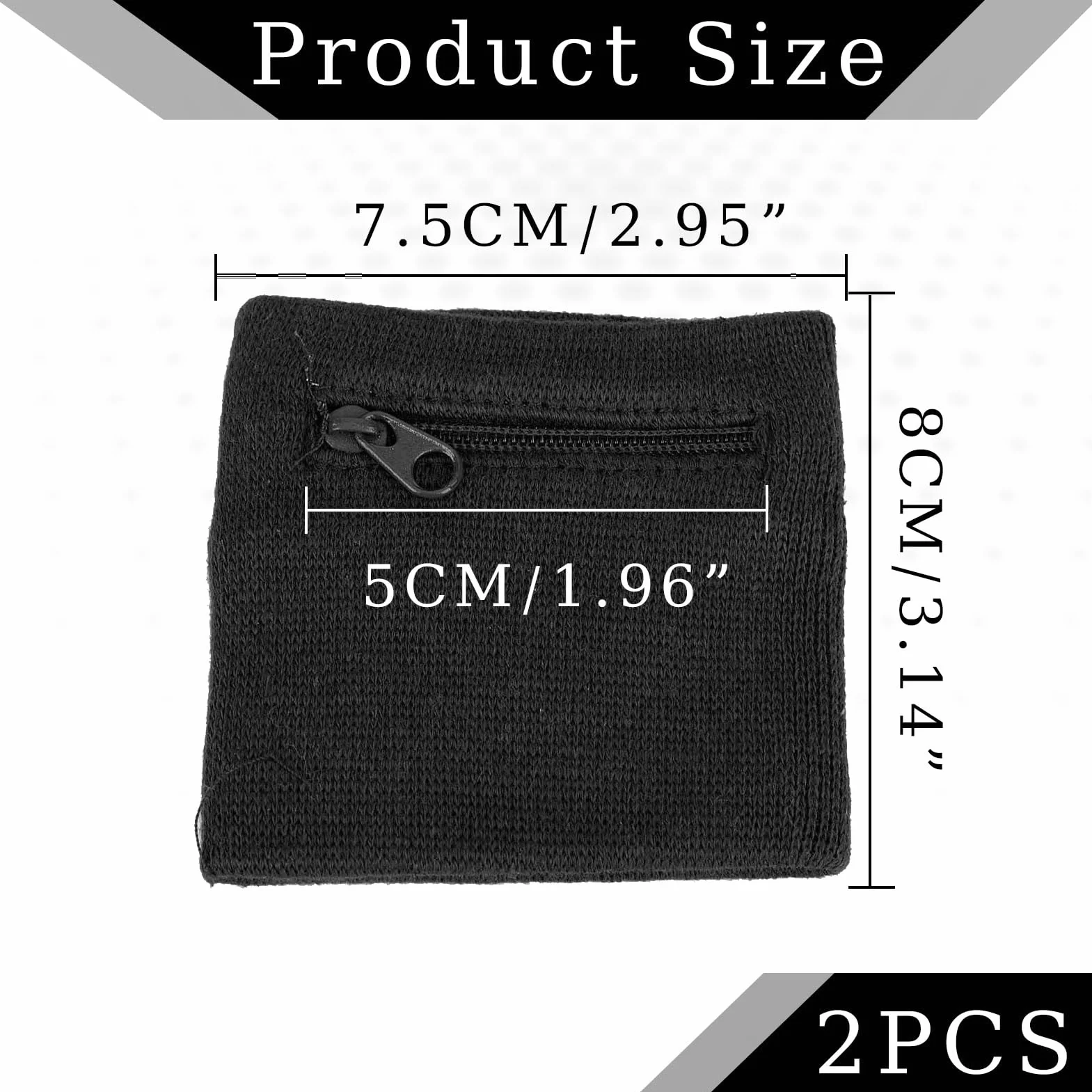 Lot de 2 sacs de poignet bandeau éponge avec fermeture éclair poche zippée pour sport course