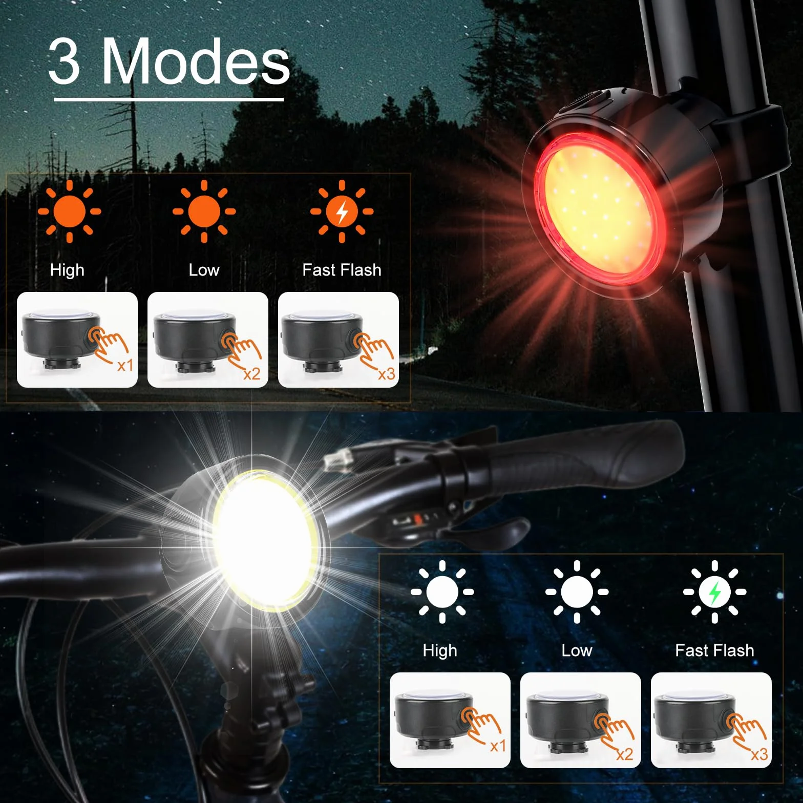 AXFEE Lumiere Velo Avant et Arriere, Eclairage Velo Rechargeable, Lumiere Velo, Phares de Vélo Avant et Arrière, Lampe Vélo Etanche, pour Le Cyclisme de Nuit