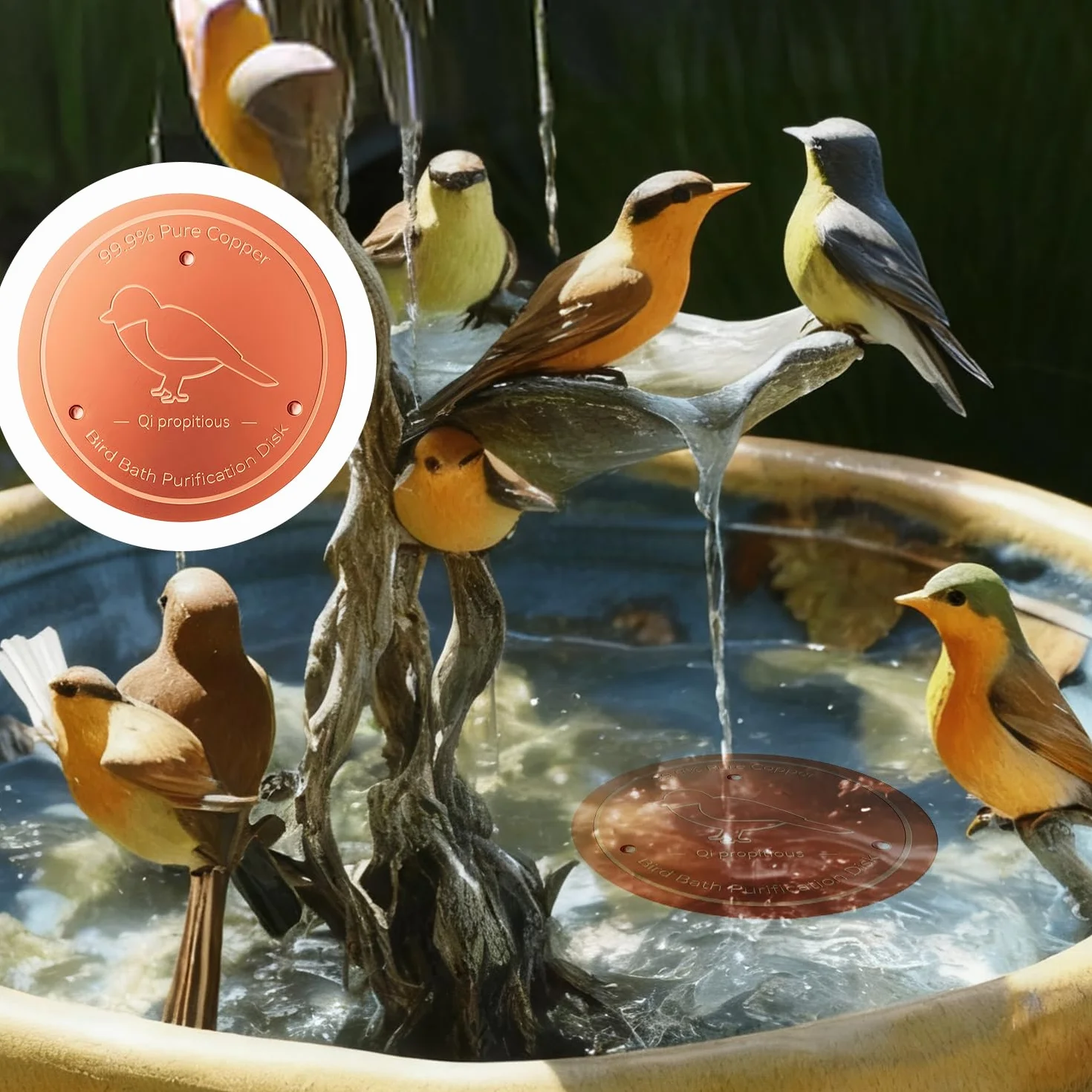 Disque en cuivre pur 99,99% pour purifier l'eau des bains d'oiseaux, bassins et fontaines extérieurs