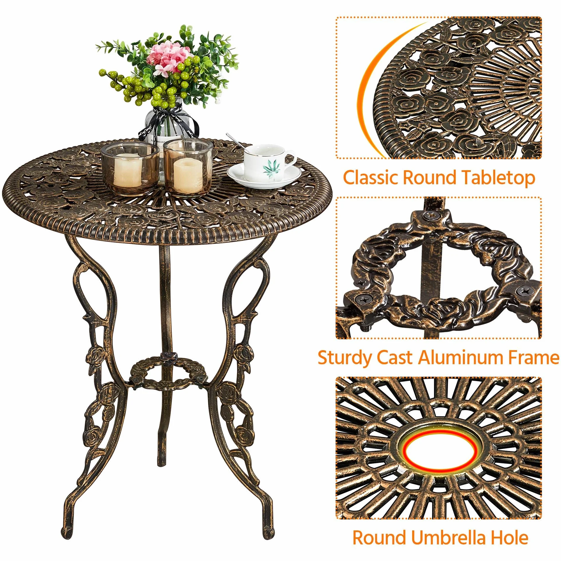 Yaheetech Ensemble de Table et Chaise Salon de Jardin Balcon Kit de Bistro 2 Chaises 1 Table en Alliage Aluminium Bronze
