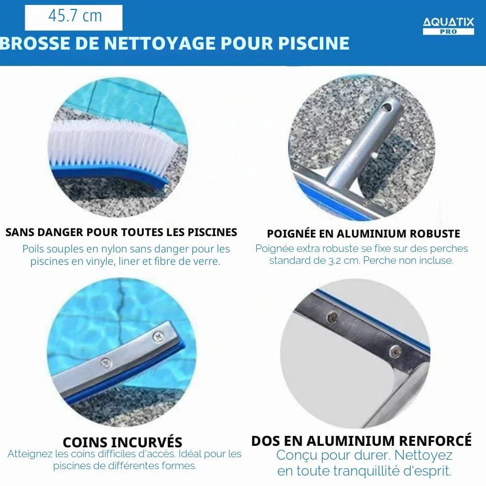 Aquatix Pro Brosse de Nettoyage pour Piscine 18" Aluminium Premium Tête de Brosse Heavy Duty
