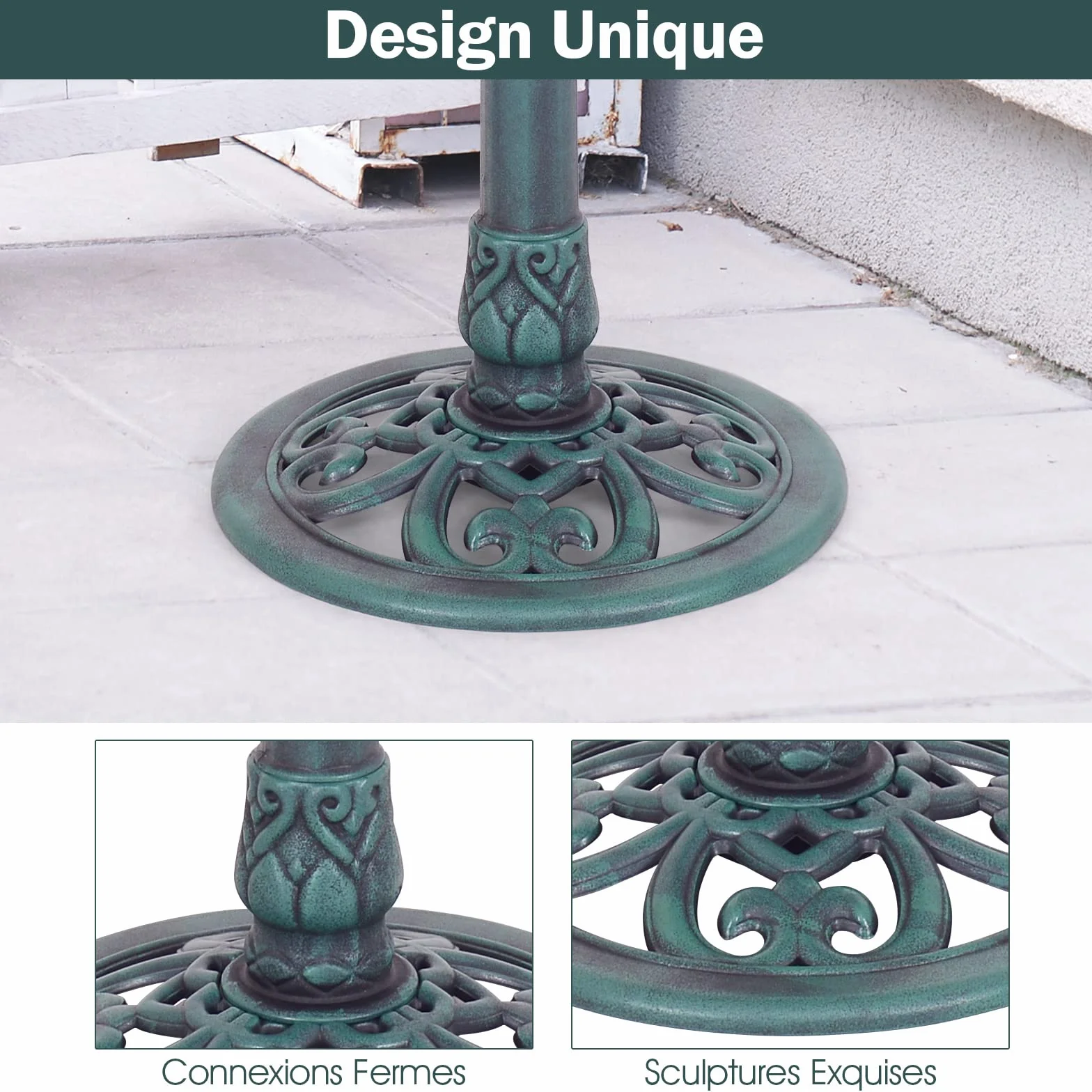 COSTWAY Abreuvoir Oiseaux Extérieur Plateau Dia.50 cm, Mangeoire Oiseaux Hauteur 72CM, Bain d'oiseaux sur Pied, Design Antique (Bronze Vert)