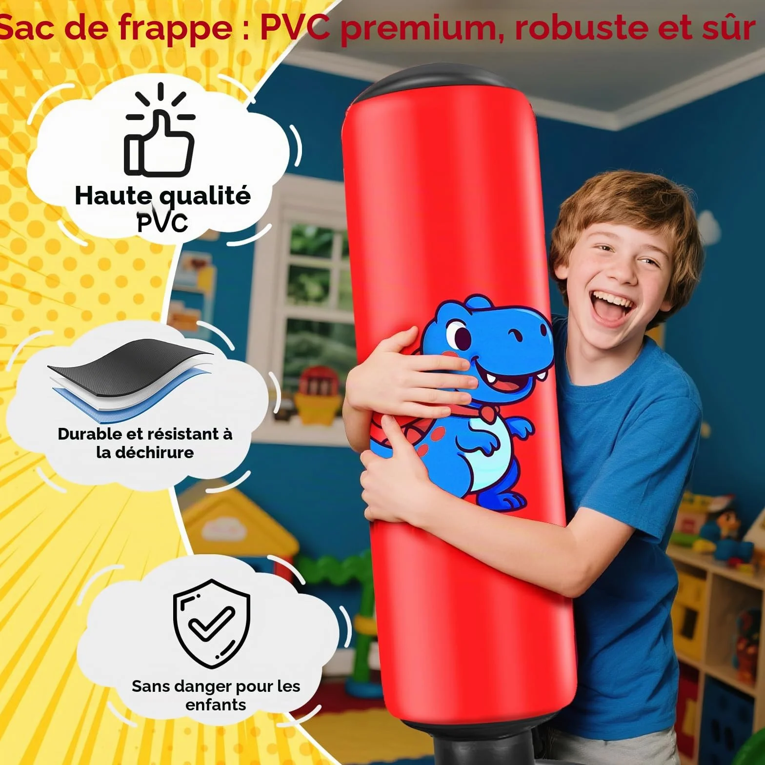 Sac de Frappe Enfant Gonflable Oziral Kids Boxing Sandbag Sac de Frappe autoportant pour Adultes Sac de Boxe Gonflable avec Pompe à air – Entraînement à Domicile pour Muay Thai Kickboxing