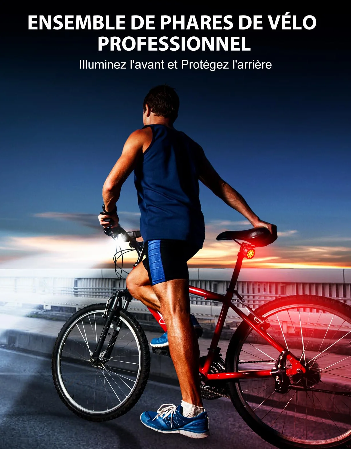 ISEYOU Lumiere Velo, [8+7 Modes & 9+9 LED Puissant] Eclairage Velo Rechargeable par USB Lampe Velo Avant et Arrière, Lumière Vélo Étanche IP65 pour Cyclysme, VTT, Moto, Trotinette Phare Feux Arrière