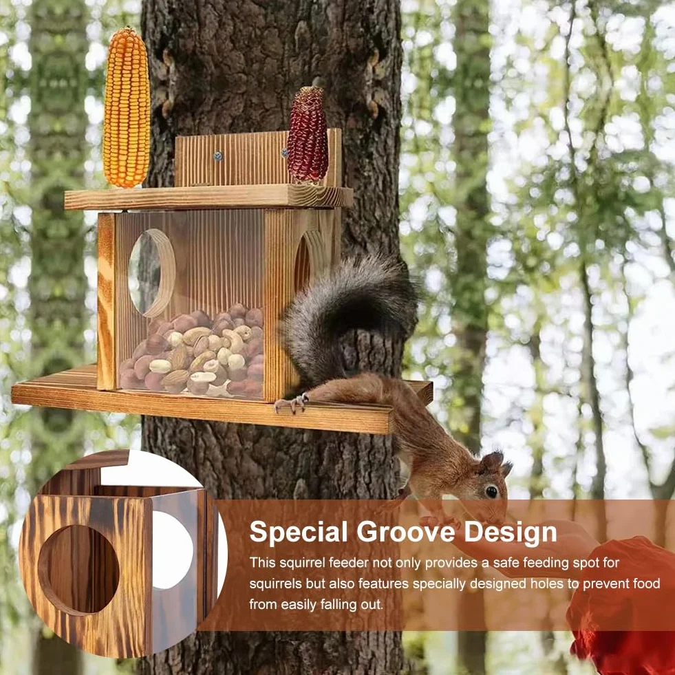 Mangeoire pour Écureuil en Bois pour Jardin Extérieur et Balcon
