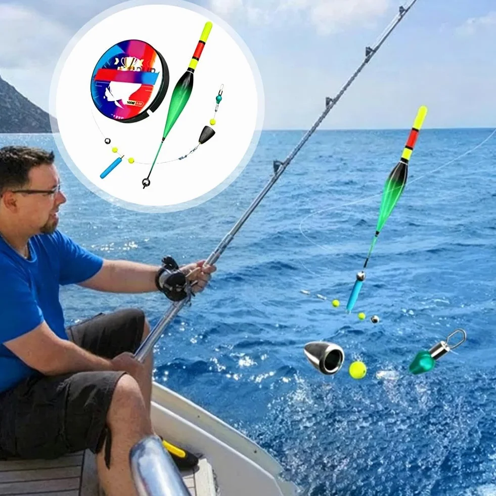 Ensemble ligne pêche automatique 100 m pré-noué flotteur changeant couleur eau douce salée