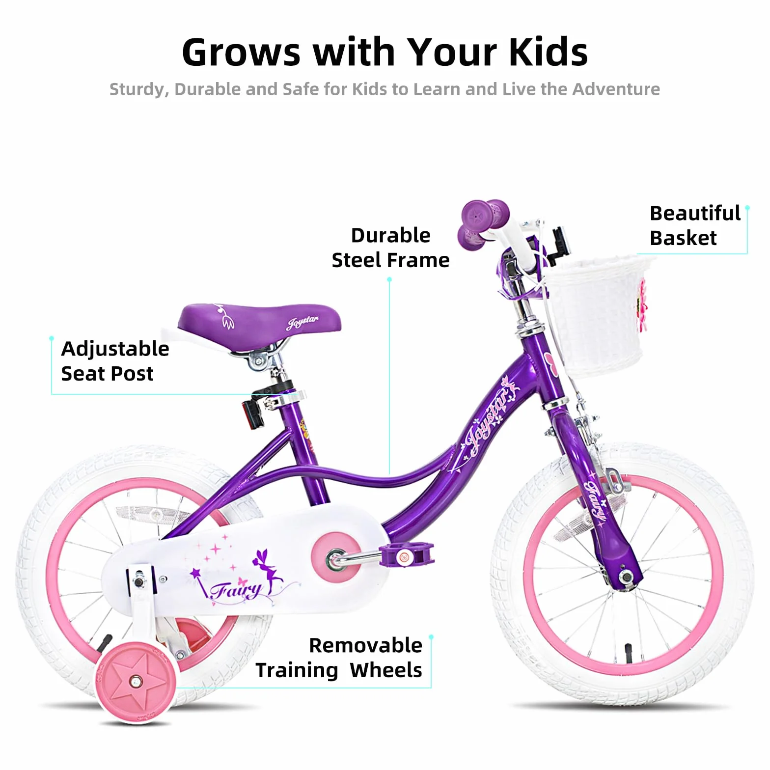 JOYSTAR 12/14/16/18 Pouces vélo pour Enfants de 2 à 9 Ans, vélo pour Filles de 12/14/16/18 Pouces avec stabilisateurs et Panier