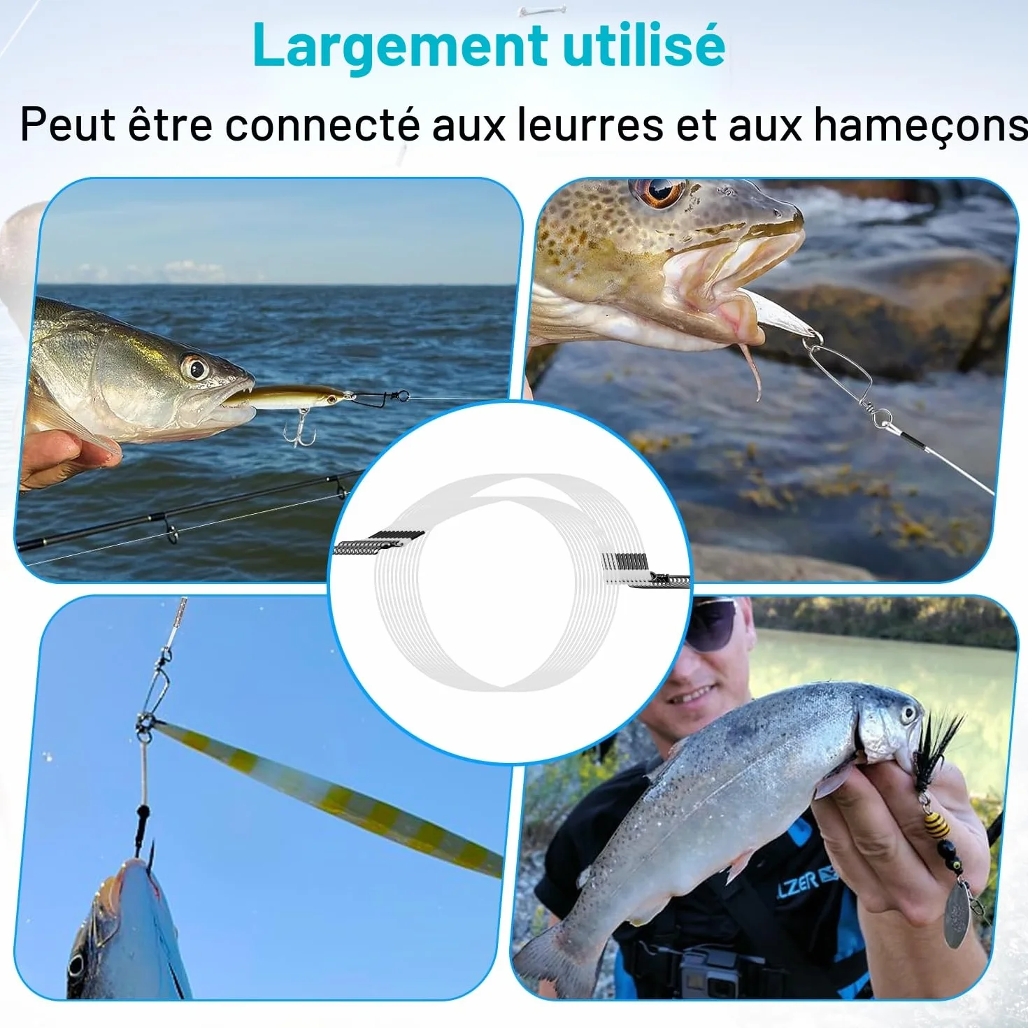 12 Pièce Bas de Ligne Fluorocarbone Bas de Ligne Carnassier avec Émerillon et Mousquetons Préinstallés Ils Permettent de Connecter Lignes Principale Leurres ou Hamecon Carpe en Eau Douce comme en Mer