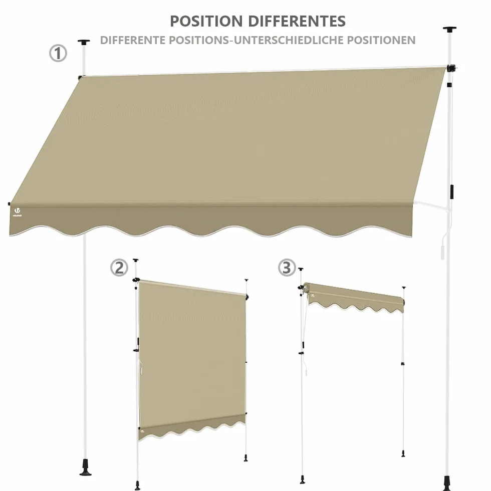 VOUNOT Auvent Manuel Rétractable Résistant aux UV Store Banne de Jardin en Acier Polyester avec Manivelle 200cm Beige