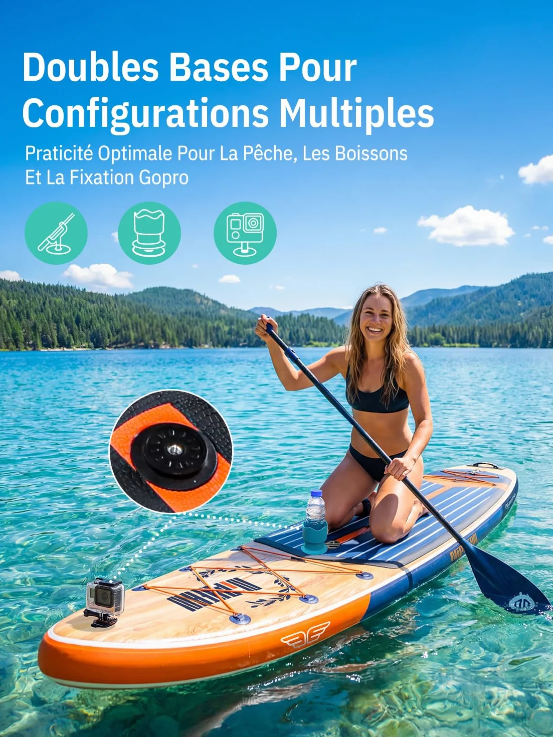 Niphean Extra Large Paddle Gonflable, Sup à 2+1 Personnes/Famille, Planches de Stand Up Paddle Gonflables avec (Idéal Débutant) Aileron Équilibré, Housse Étanche, Paddle Gonflable Adulte, Cadeaux