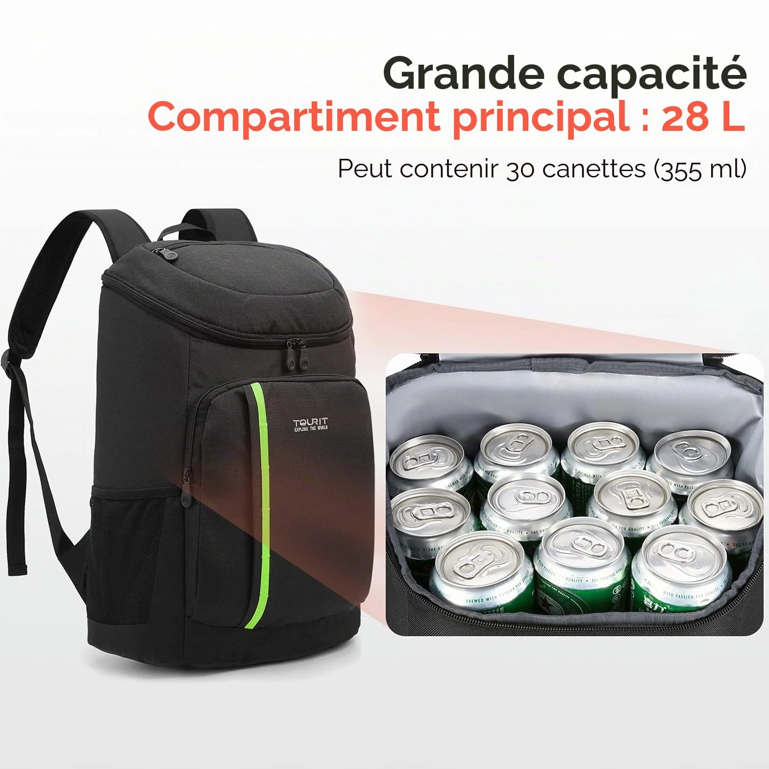 TOURIT Sac à Dos Isotherme isolé 30 canettes Sac à Dos léger avec Sac Isotherme pour Hommes, Femmes pour déjeuner, Pique-Nique, randonnée, Plage, Parc ou Excursions d'une journée