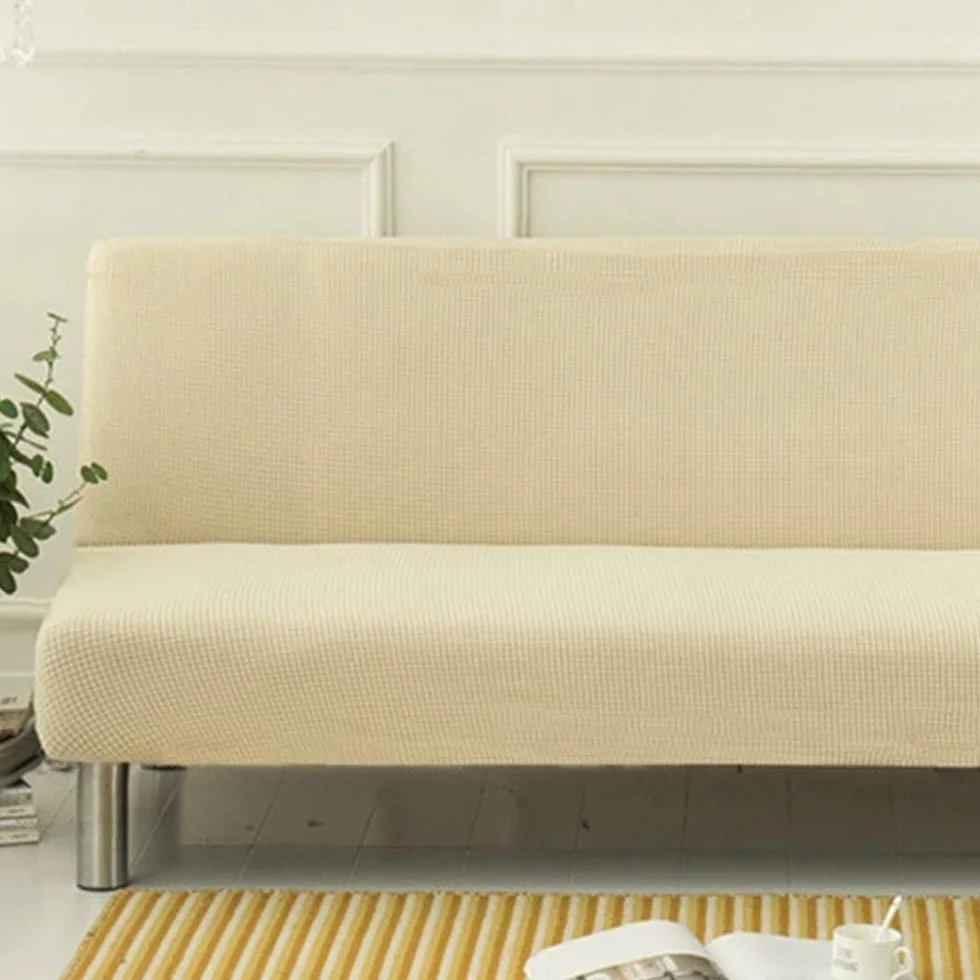 Housse de canapé extensible 2/3 places sans accoudoirs, antidérapante, lavable, beige 190-230cm