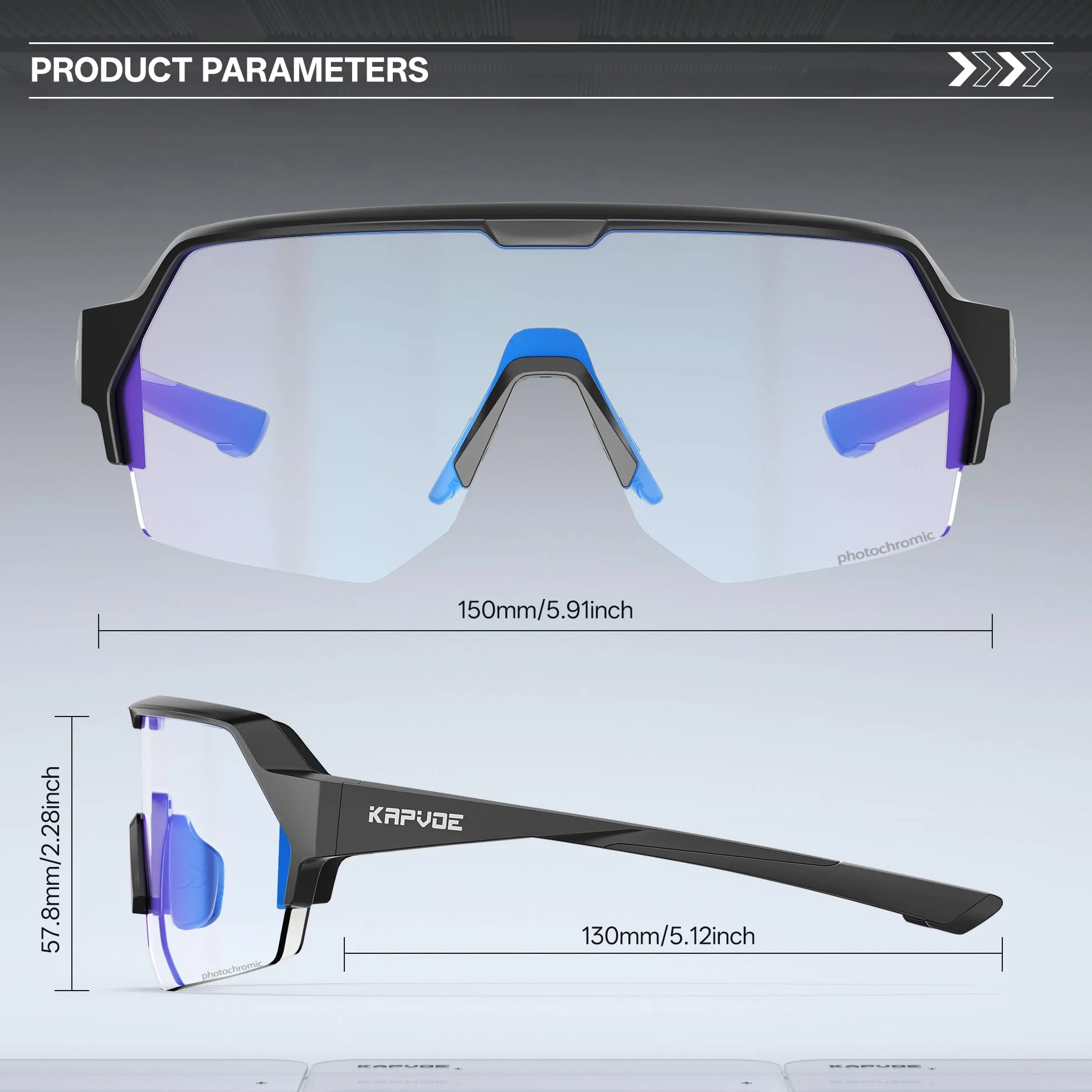 KAPVOE Lunettes Cyclisme Photochromiques Protection UV400 Monture TR90 lunettes de soleil sport Hommes Femme pour VTT Conduite Golf Running K360