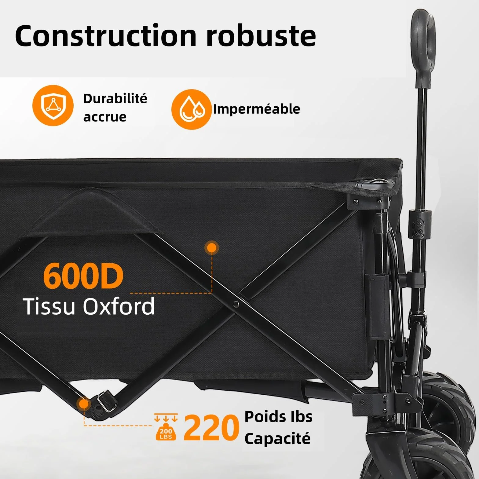 LEADZM Chariot de Plage Pliable Tout Terrain 91kg 107x54x91 cm Noir