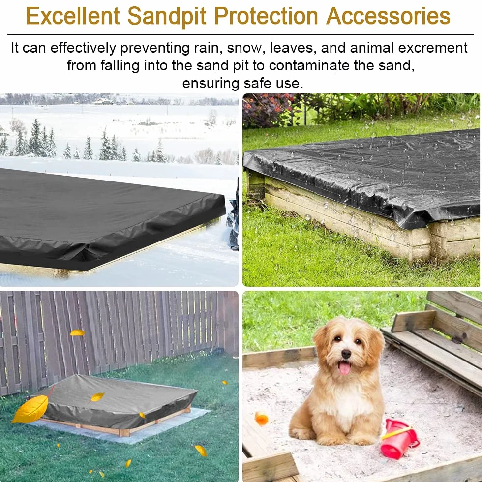 RECHCIGA Bâche de Protection Bac à Sable Tissu Oxford Housse Anti-poussière 120x120cm Couvercle Étanche Jardin - Noir
