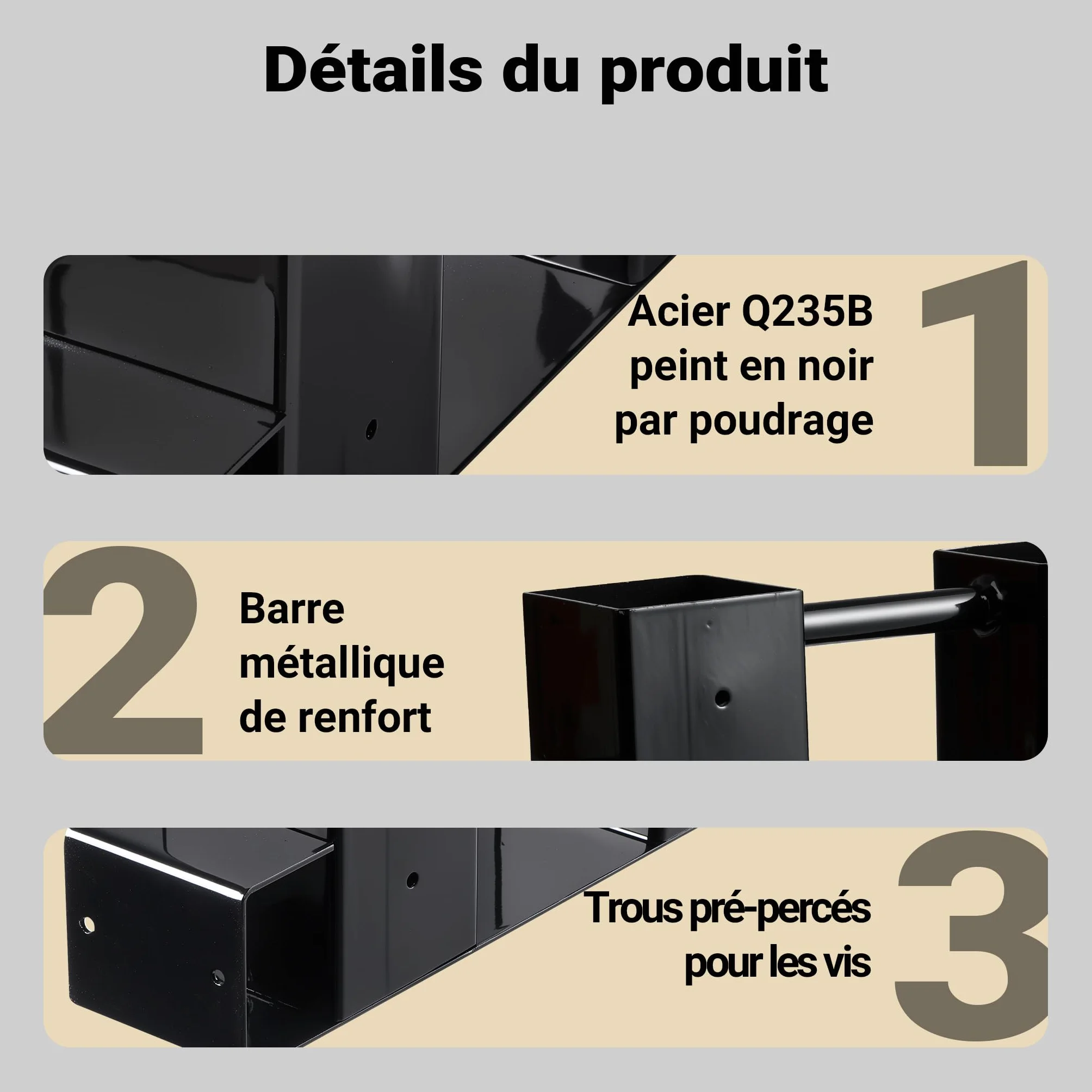 WilTec Lot de 2 Supports serre-bûches 335 x 85 x 130 mm Revêtement par poudre