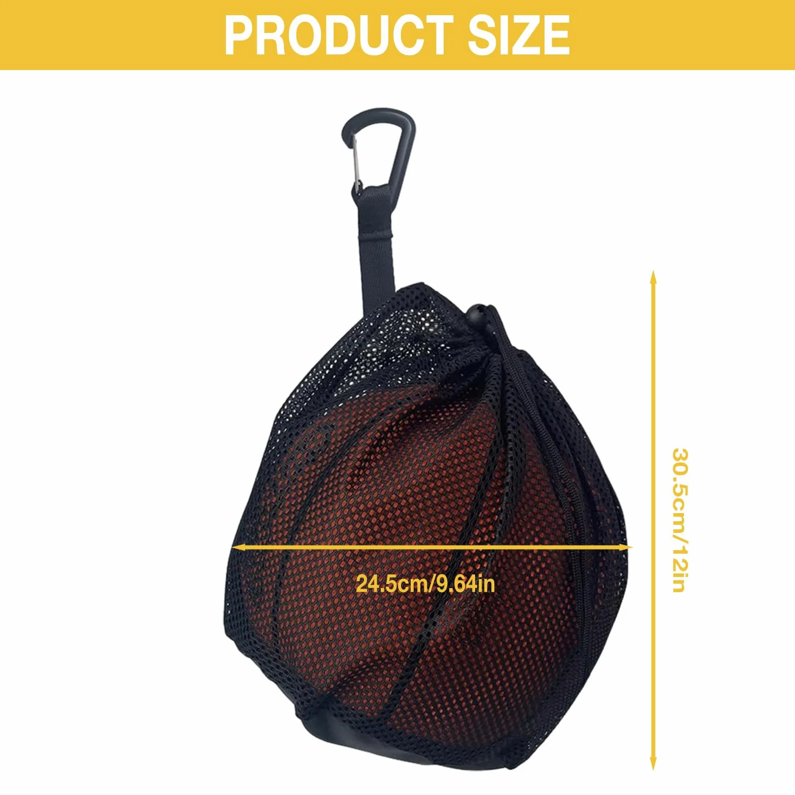 Sac de Basketball avec Filet à Ballon, Noir - Filet de Transport Portable pour Ballon de Foot et Pilates, Inclut Clip et Mousqueton