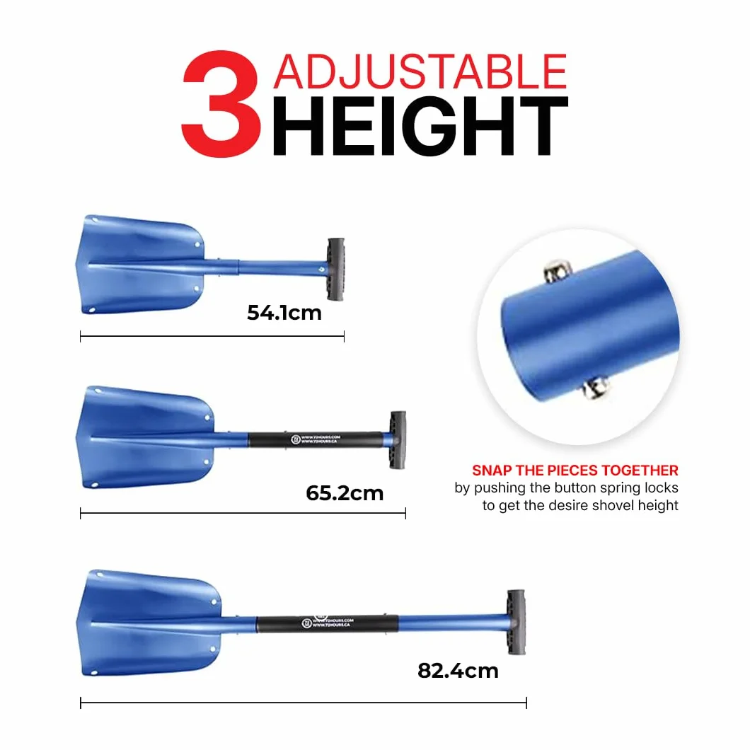 72 HRS Pelle à neige compacte pliable 3 en 1 en aluminium – Déneigement en hiver, kit d'urgence pour véhicule, voiture, camionnette, VUS, camion, motoneige, équipement de snowboard, camping, jardinage