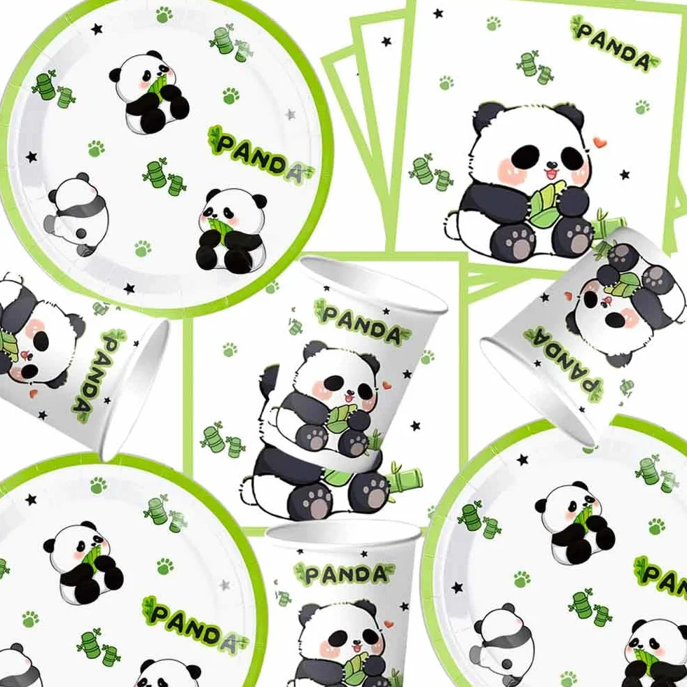Vaisselle de Fête Panda Anniversaire Set Assiettes Papier Serviettes Tasses 20 personnes