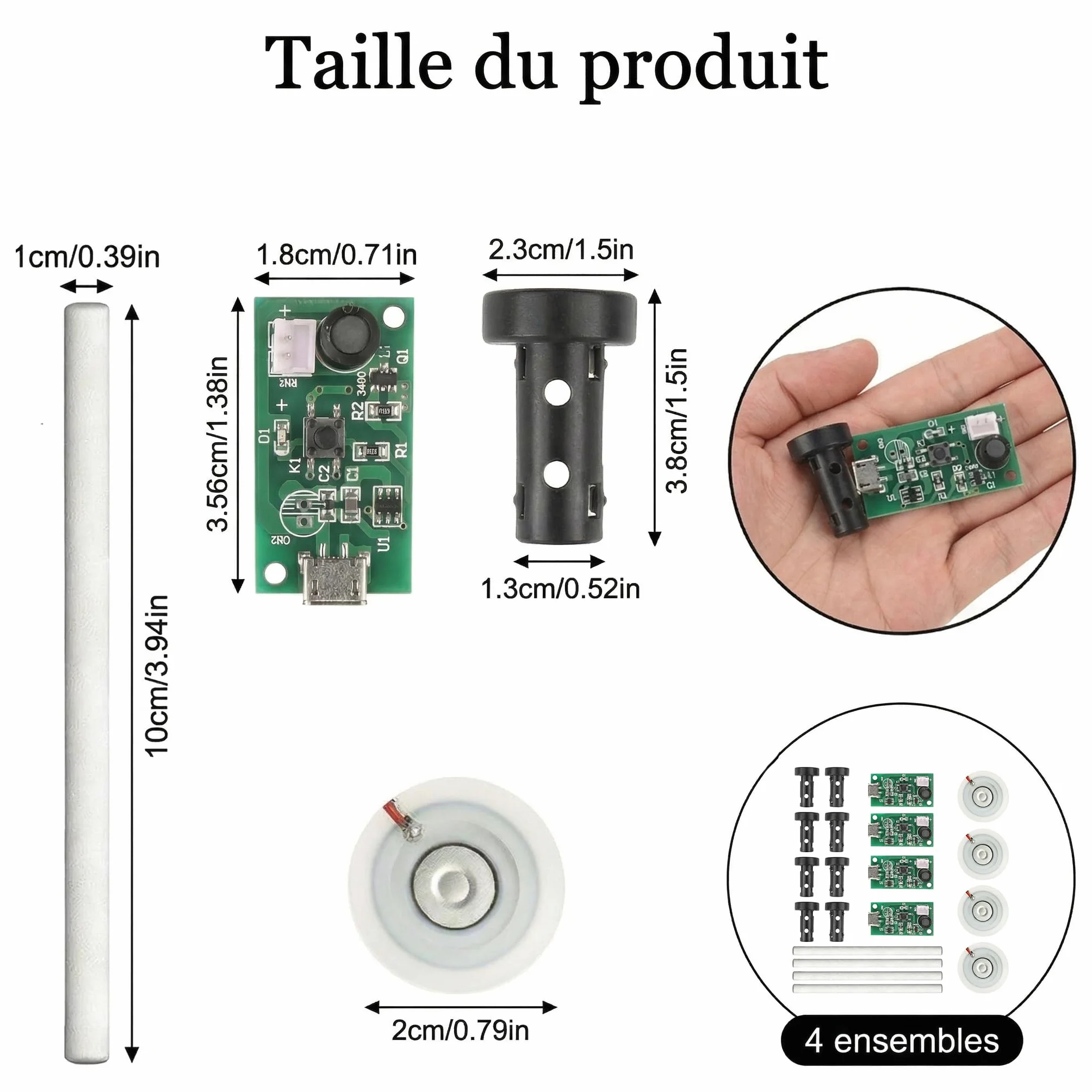 Plaque d'Atomisation 20mm 108KHz 5V USB Module de Brume Ultrasons Lot de 4 Pièces avec Joint en Silicone