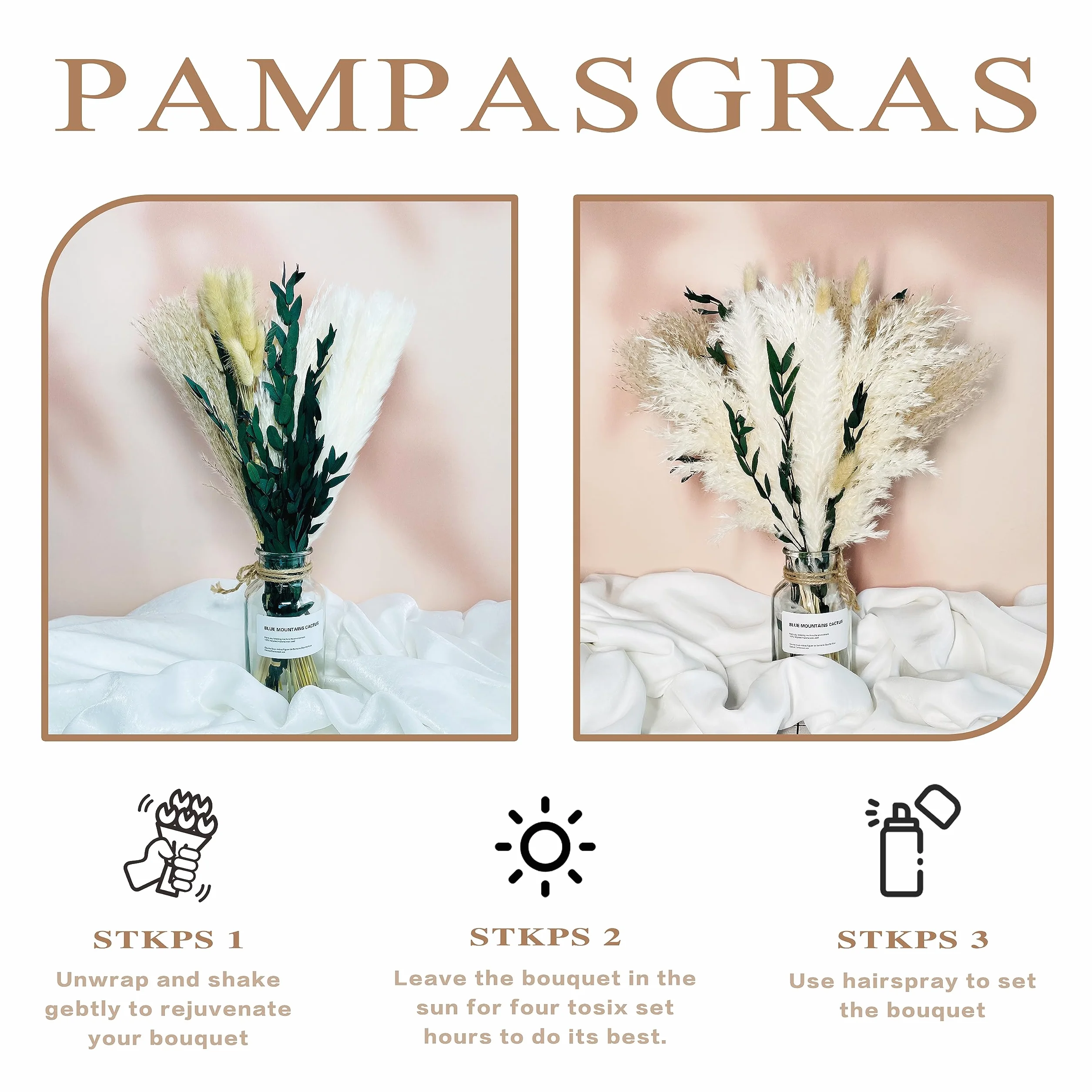 Bouquet Fleurs Séchées Naturelles Pampas Déco Herbe Pampa Boho Maison Mariage 48 Bâtons