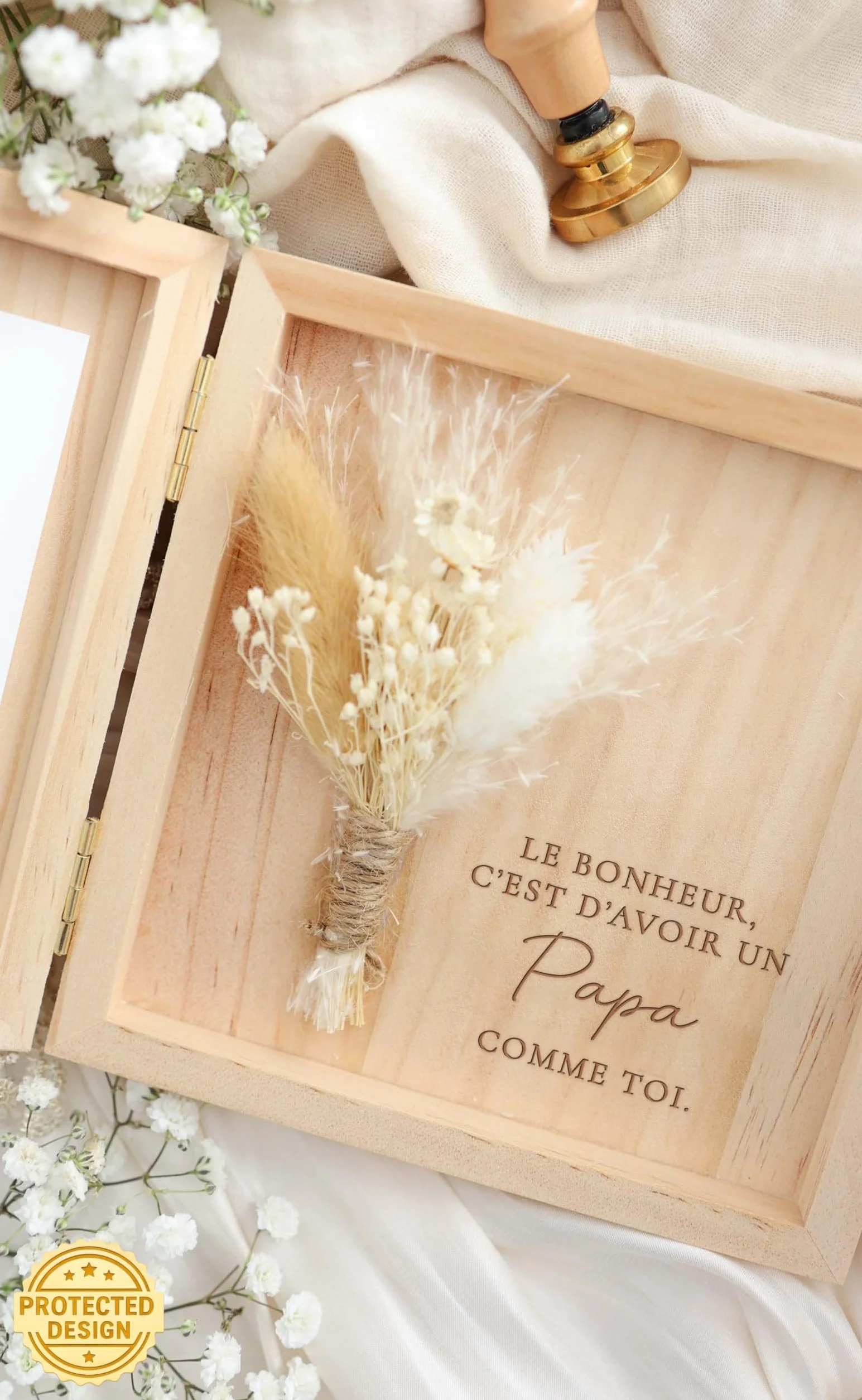 Coffret cadeau papa en bois 14 x 14 x 3 cm - Le bonheur c'est d'avoir un papa comme toi