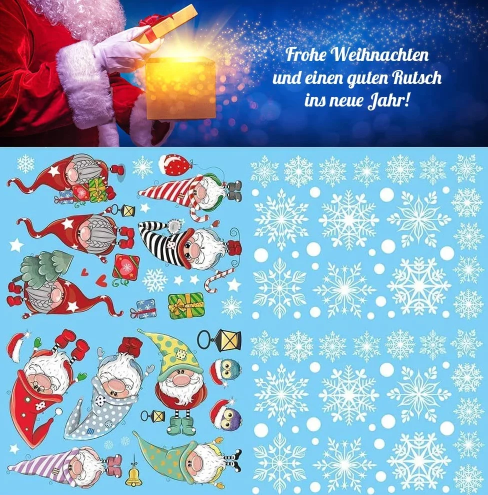 Naklejki okienne świąteczne dla dzieci 10x Père Noël i sowa elektrostatyczne duże