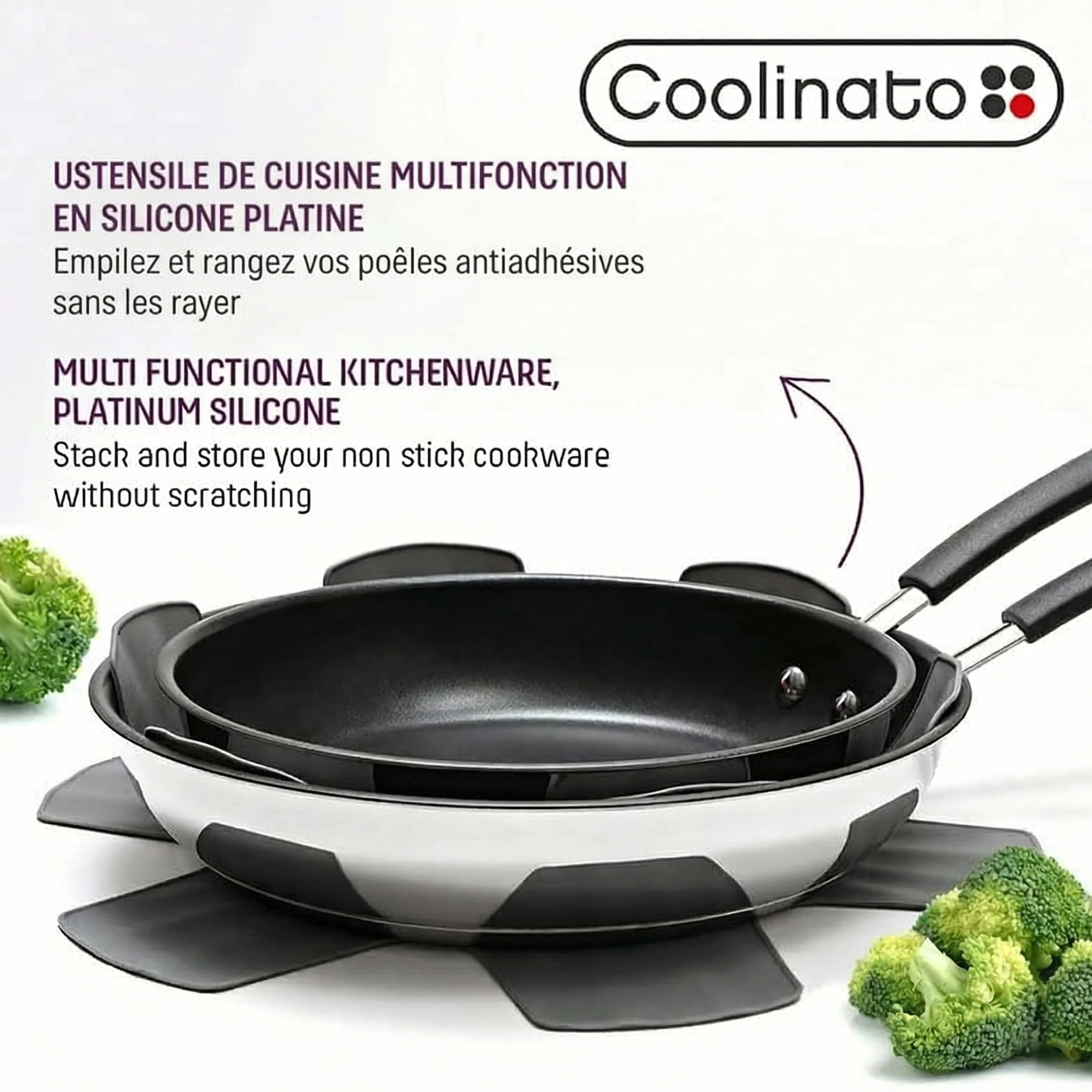 Coolinato Set de 6 protège-poêles en Silicone 35 cm Gris Protection Thermique