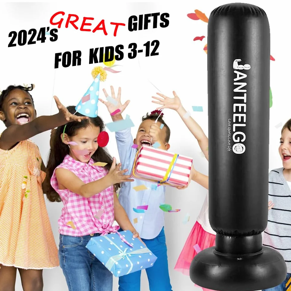 Punching Ball Enfants avec Gants de Boxe: JanTeelGO 150cm Boxe Enfant Gonflable - Sac de Frappe Enfant Cadeau pour GarçOns Et Les Filles 3 à 12 Ans