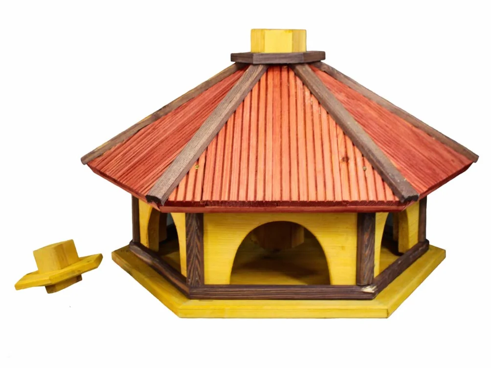 Nichoir extérieur en Bois Fait Main pour Oiseaux avec Pied – Résistant aux Intempéries – Idéal Jardin Terrasse Balcon – Fabriqué UE (XXXL Rouge Jaune)