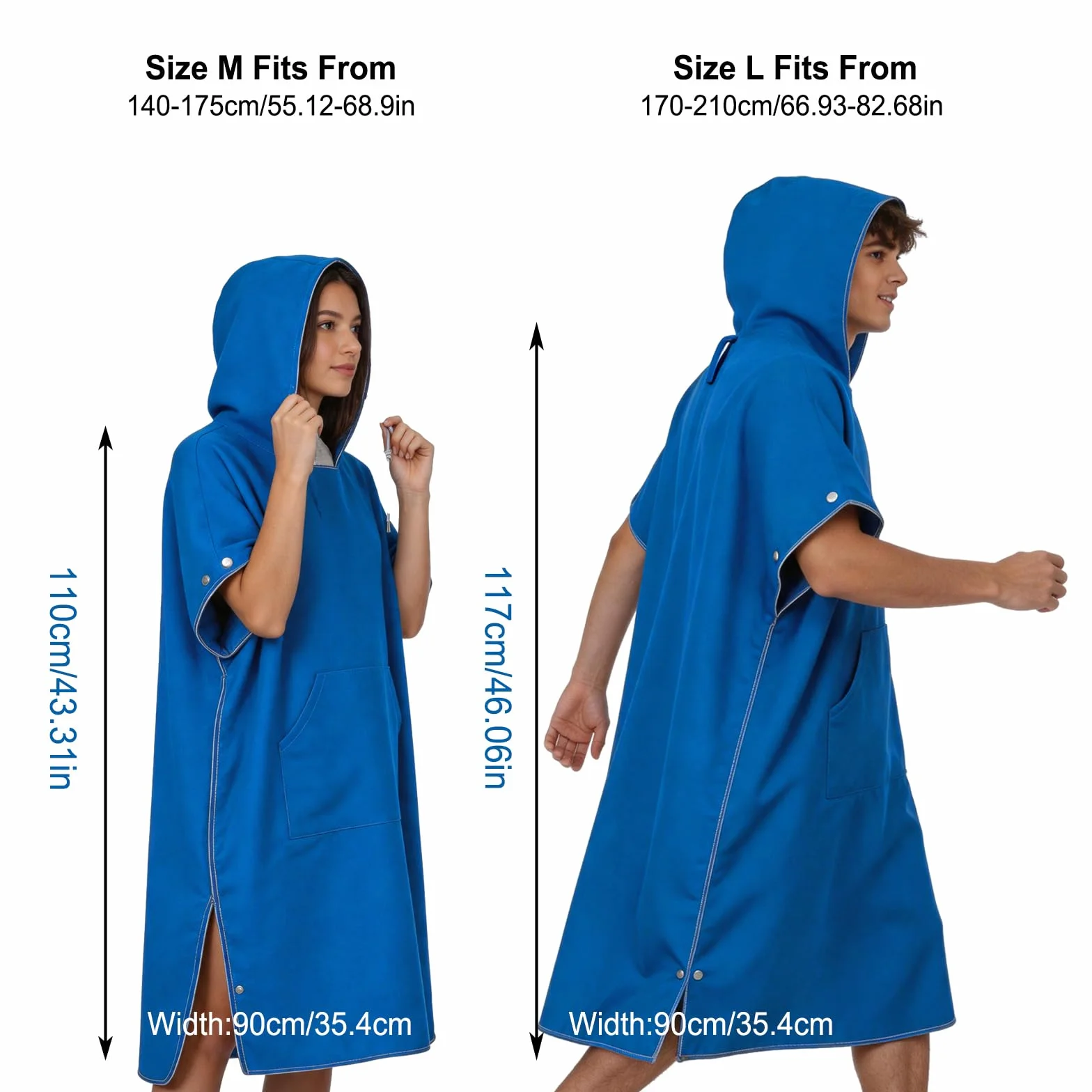 Poncho Surf Microfibre Adulte, Serviette Poncho de Bain avec Capuche Séchage Rapide Léger et Compact, Peignoir à Langer Serviette Plage pour Surf Natation Piscine Sports Aquatiques Homme Femme(Moyen)
