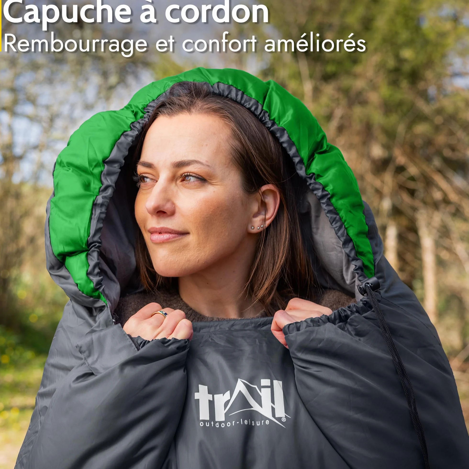 Trail Sac de Couchage Alpine avec Capuche de 250 g (3 Saisons) – Sac de Couchage Adulte Léger avec Capuche et Sac de Rangement