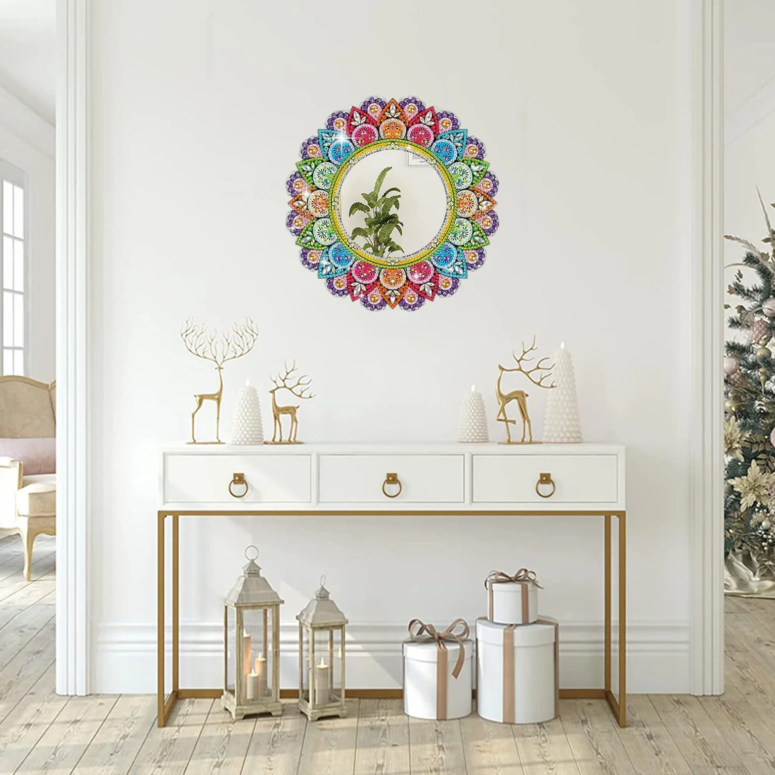 Binnan 5D Diamond Painting Mirror, Miroir de Maquillage Mandala, Miroir Diamant en Cristal pour Filles