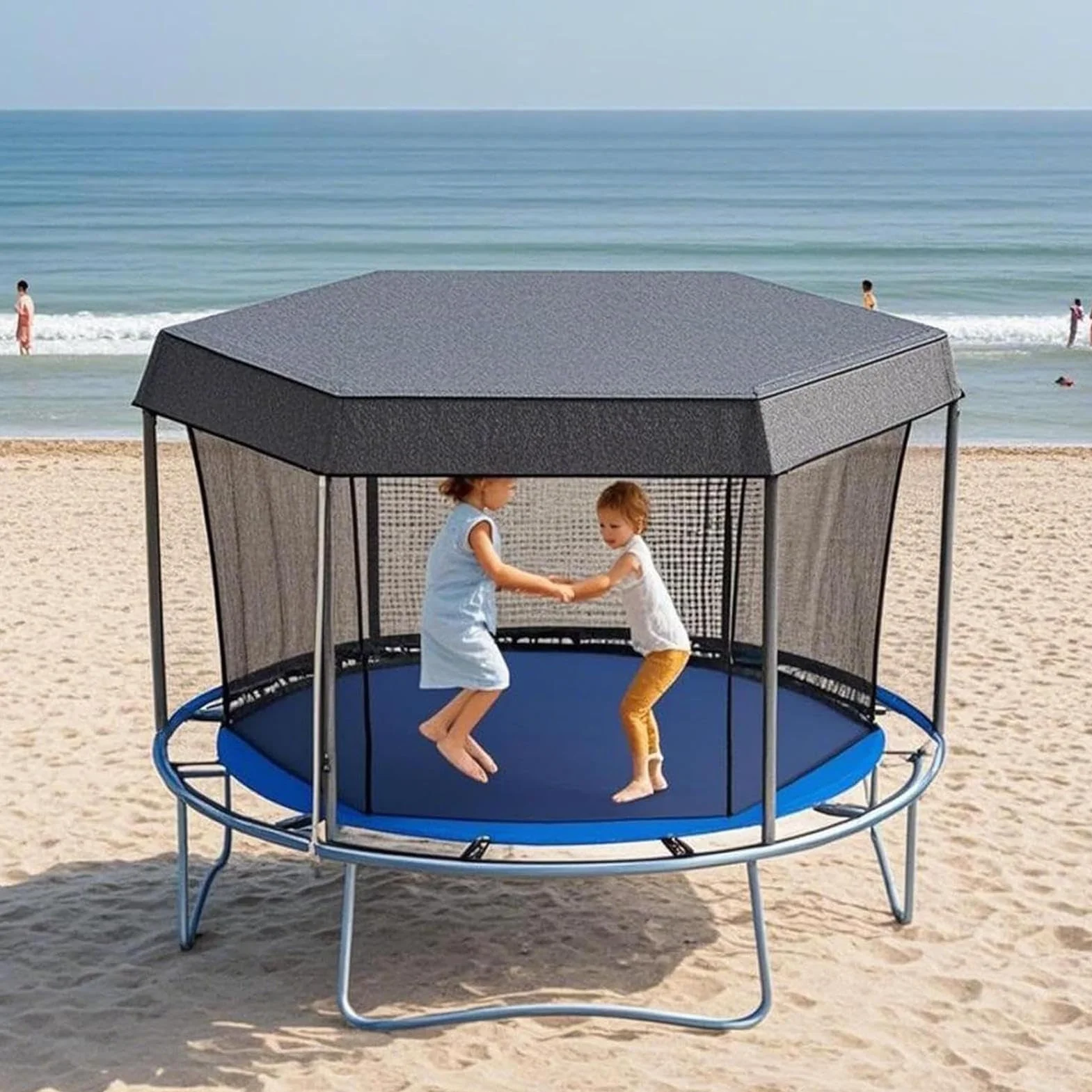 Housse d'ombrage Trampoline Ø183-427cm Toit Pare-Soleil 6/8 Poteaux Anti-UV imperméable