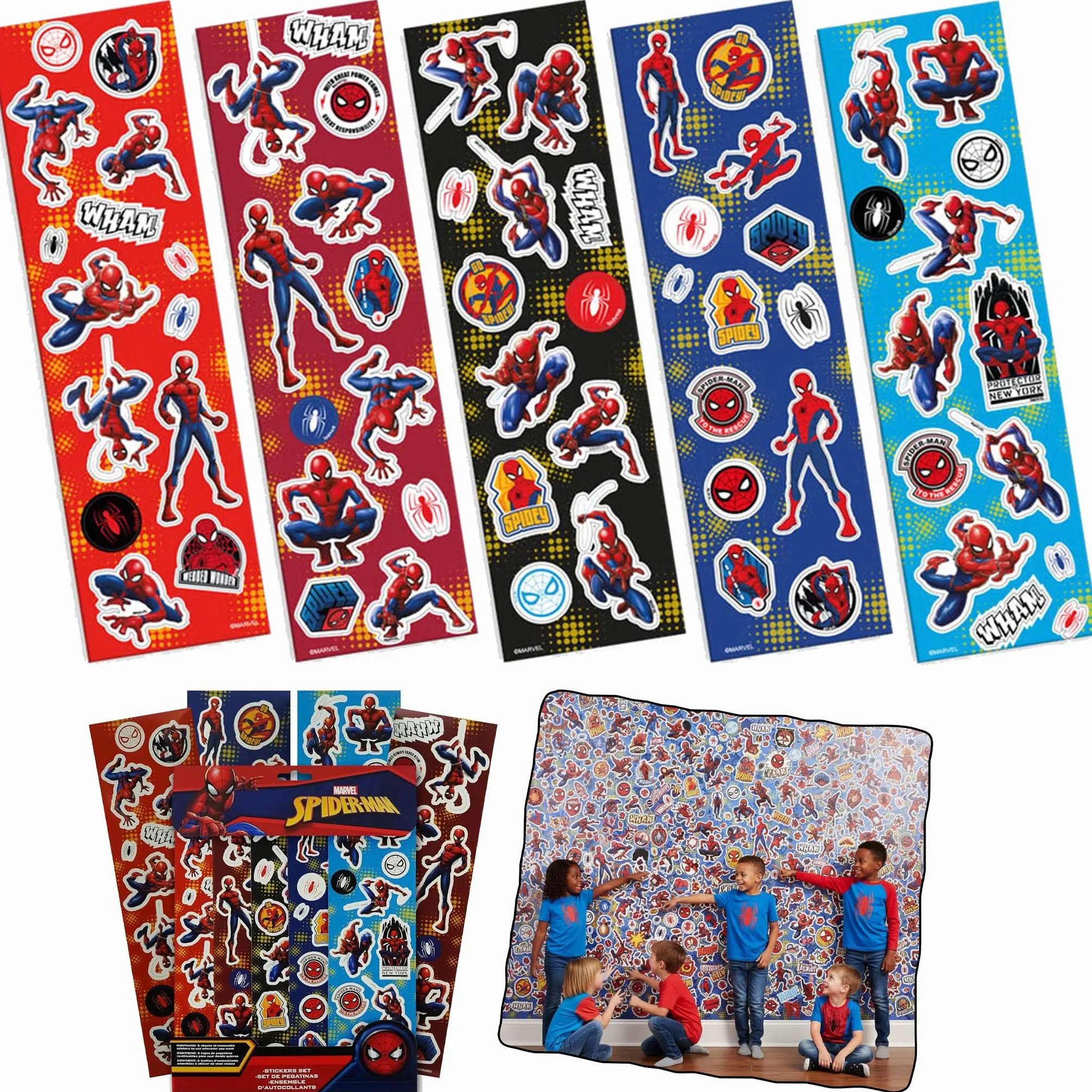 Stickers Spiderman pour enfants, autocollants Marvel pour garçons, décoration murale de fête