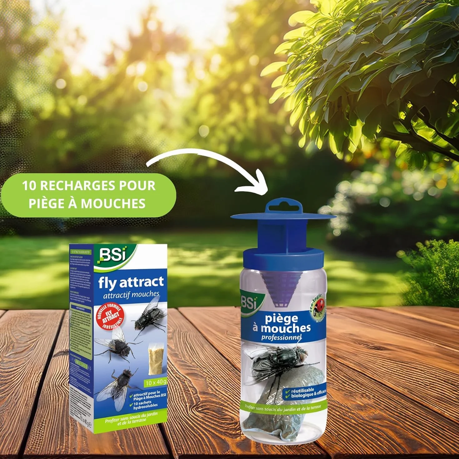 BSI Attractifs Mouches Naturel 10 Recharges 40g Piège Insectes